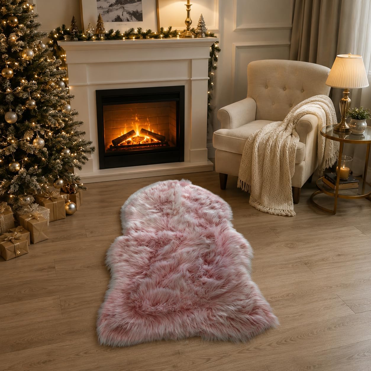 EasyJoy Ultra Soft Fluffy Shaggy Area Rug Faux Fur Rug Chair Cover Seat Pad Fuzzy Area Rug for Bedroom Floor Sofa Living Room (2 x 6 ft Sheepskin