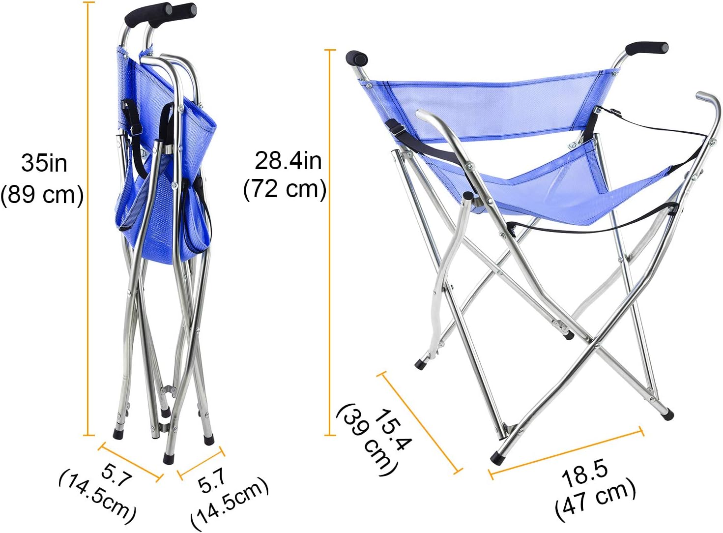 Freshore® Walking Stick Folding Cane Seat for Women/Men with Heavy Duty - Walker Chair Bench Camping Travel Stool 2 Handle with 4 Legs (for Standard Figure)