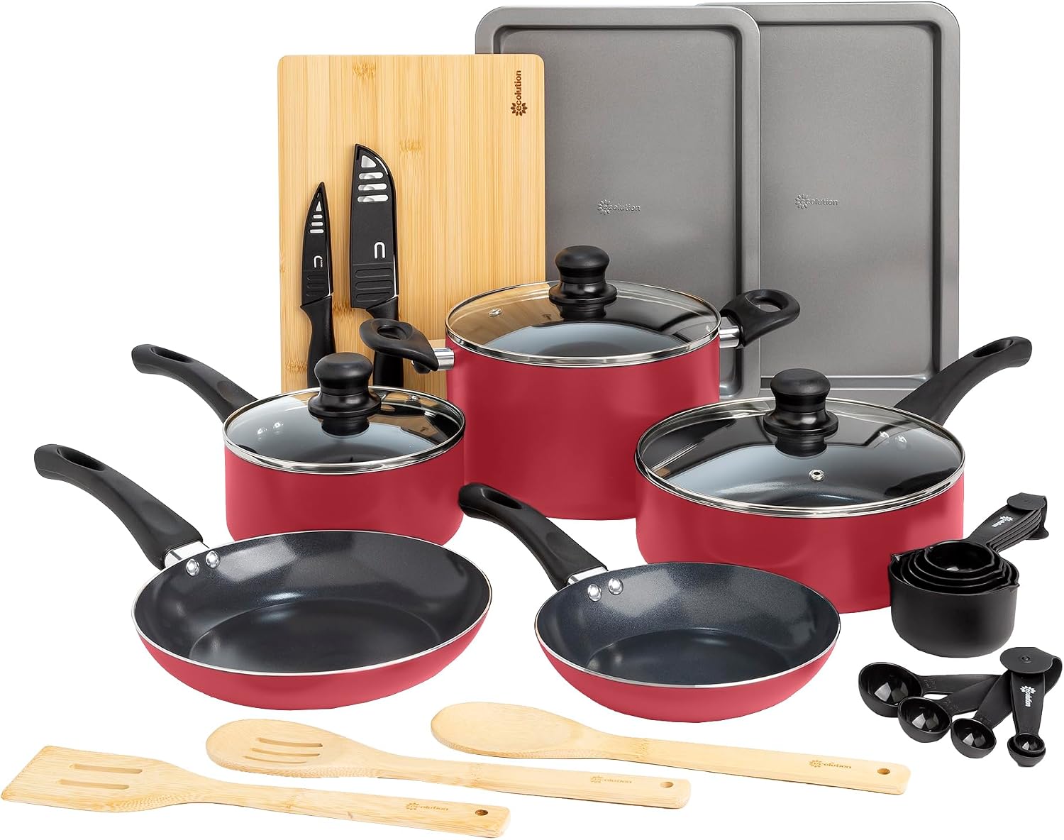 Ecolution Easy Clean Ceramic Nonstick Cookware Set, Dishwasher Safe Kitchen Pots and Pans Set, Comfort Grip Handle, Even Heating