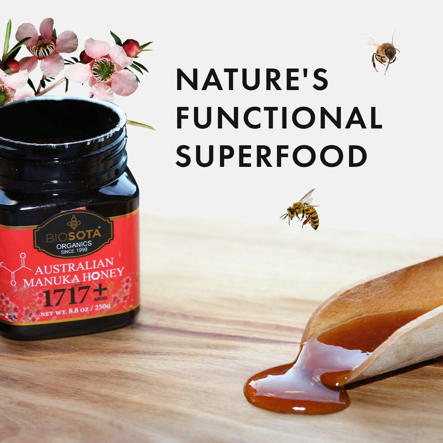 BIOSOTA Organic Manuka Honey MGO 1717+ - Medical Grade Manuka Honey from Australia NPA/ULF 31+, 100% Raw Unheated Pure Honey, 8.8oz (1717+)