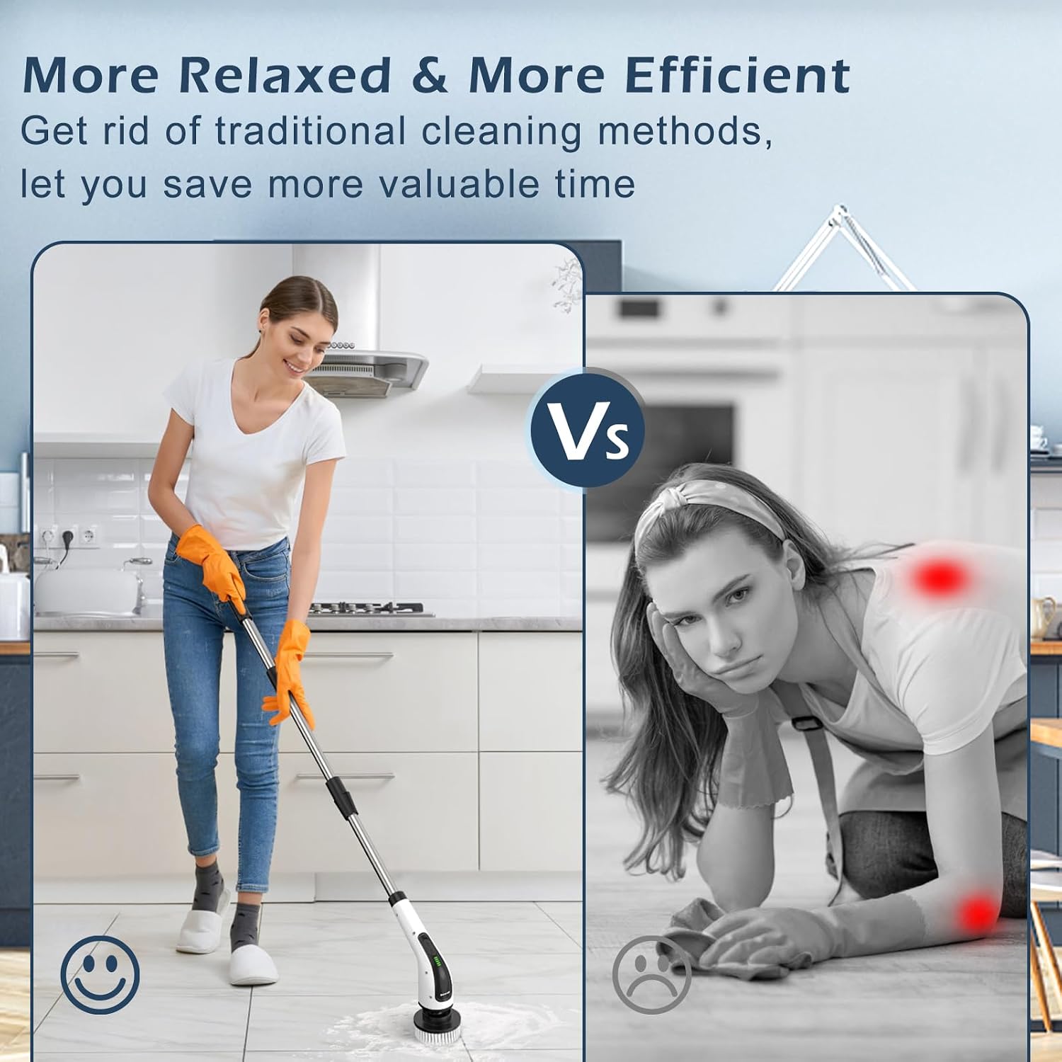 Electric Spin Scrubber, Power Shower Cleaning Brush with Long Handle | Cordless Cleaning Scrubber, 7 Replaceable Brush Heads, 90Mins Work Time