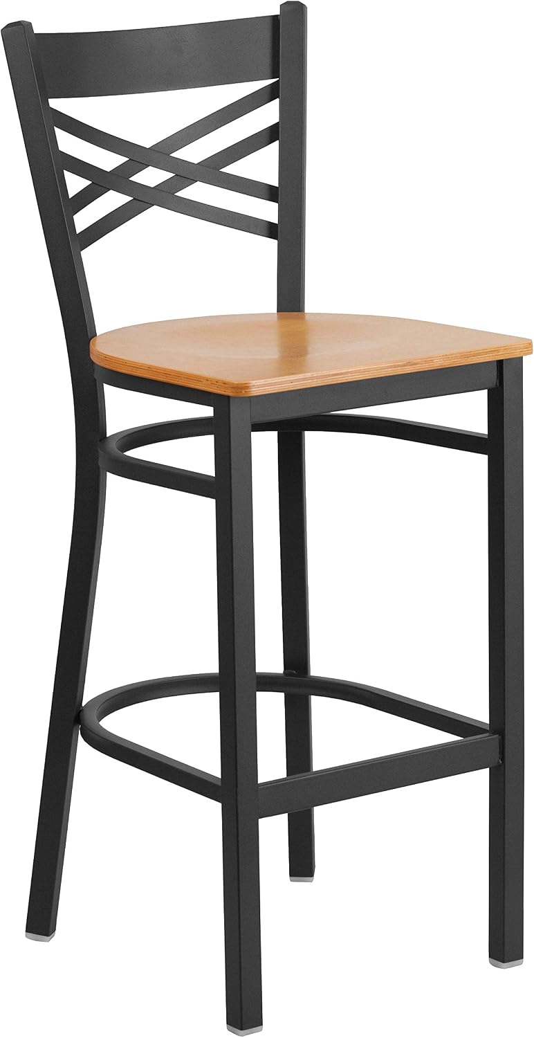 Flash Furniture Hercules Metal Restaurant Barstool, Black | X Back Style, Vinyl Upholstery, Durable Construction, Commercial Use