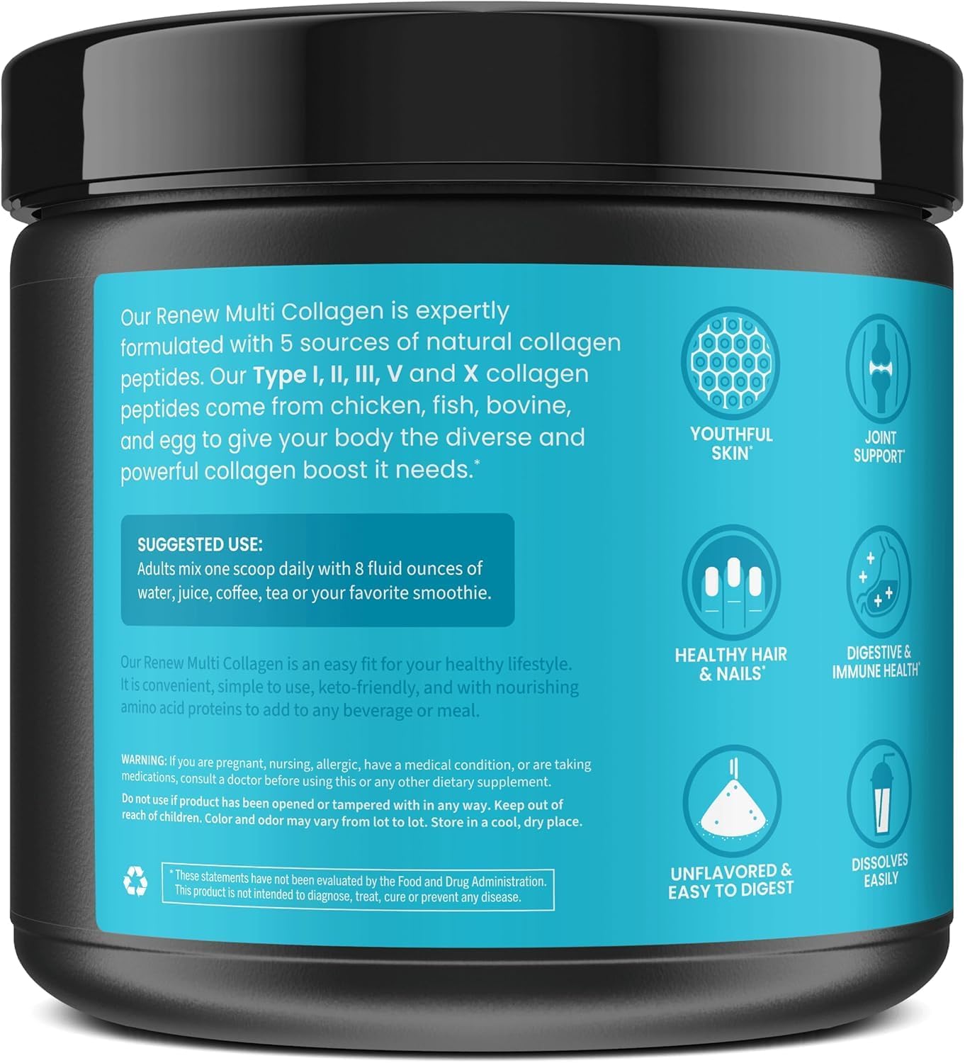 Renew Multi Collagen Peptides Powder for Women & Men, Types I II III V X