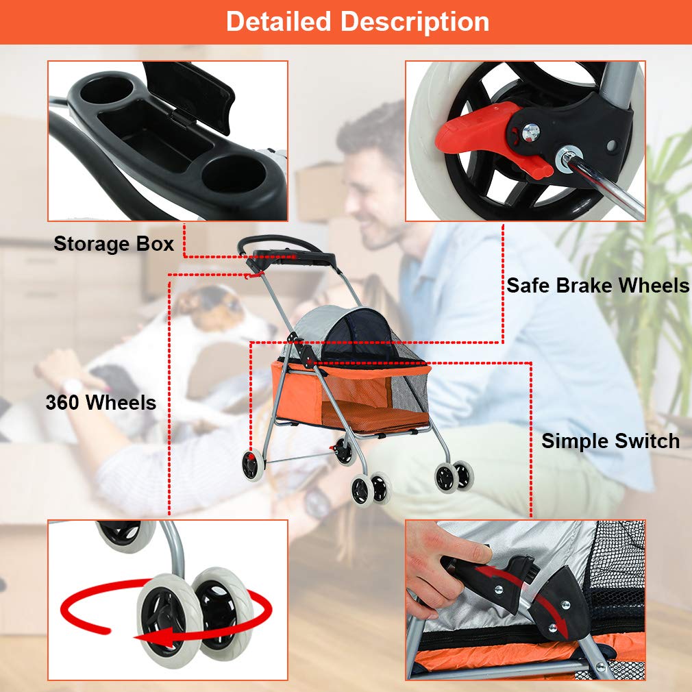 Pet Stroller 4 Wheels Posh Folding Waterproof Portable Travel Cat Dog Stroller with Cup Holder,Blue