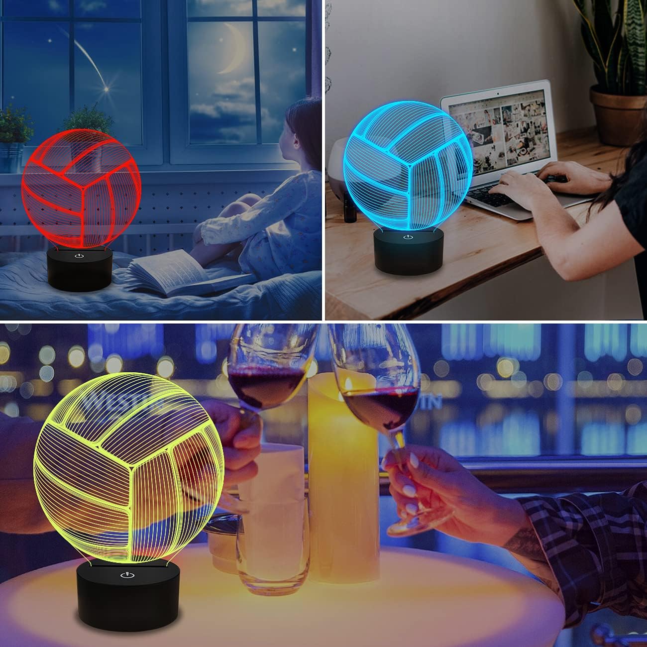 FULLOSUN Volleyball 3D Night Light, Sport Mood Illusion Lamp for Kids with Remote Control 16 Colors Changing