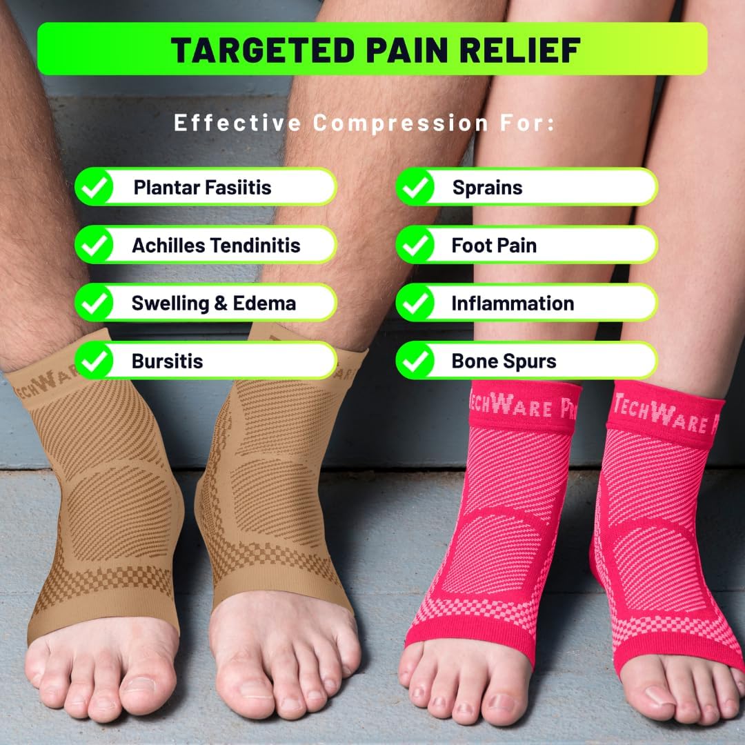 Ankle Brace Compression Sleeve - Plantar Fasciitis Sock. Relieves Achilles Tendonitis. Foot Arch Support Reduces Joint Pain, Swelling & Heel Spur Pain. Injury Recovery Braces for Sports