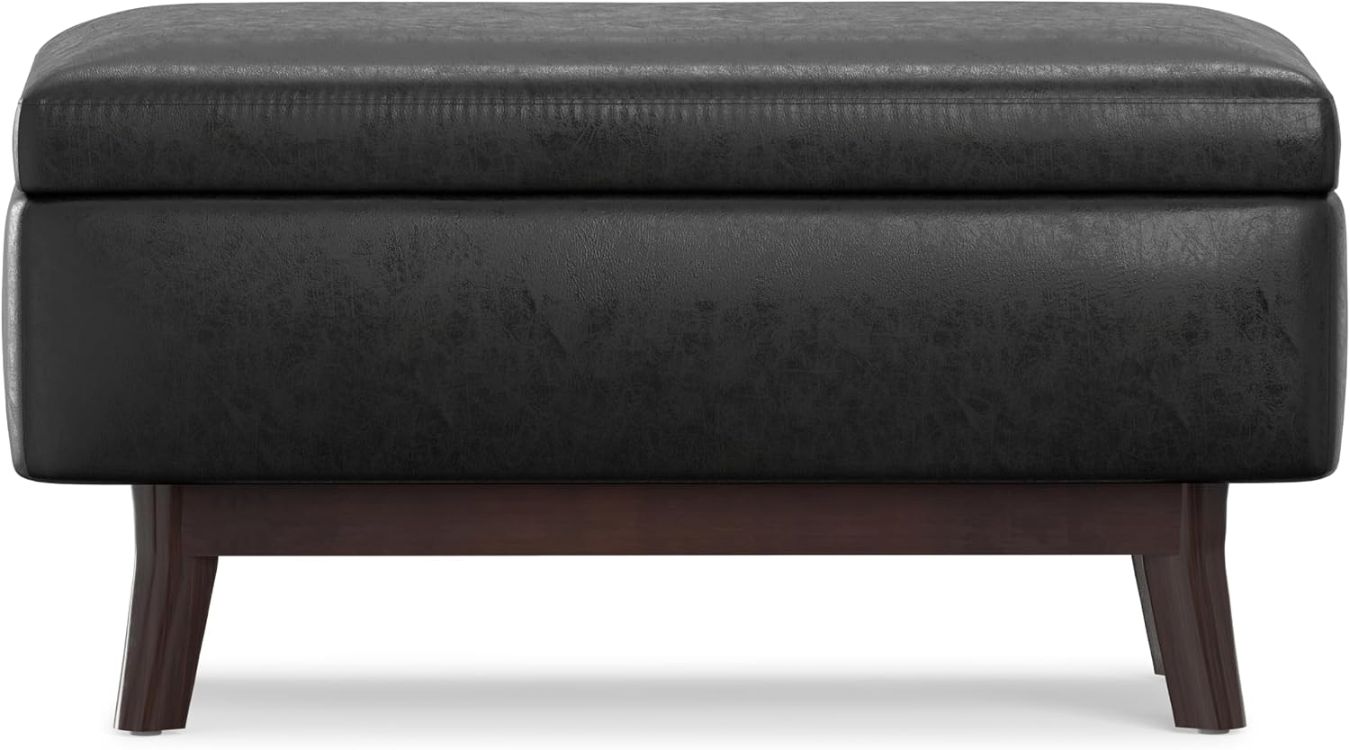 SIMPLIHOME Owen 34" Wide Vegan Leather Lift Top Ottoman in Dark Blue