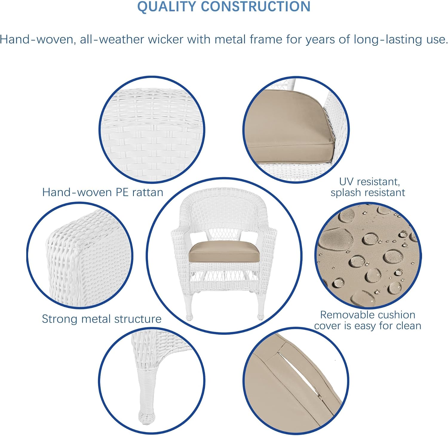 Jeco Wicker Chair with Tan Cushion, Set of 2, White/W00206-