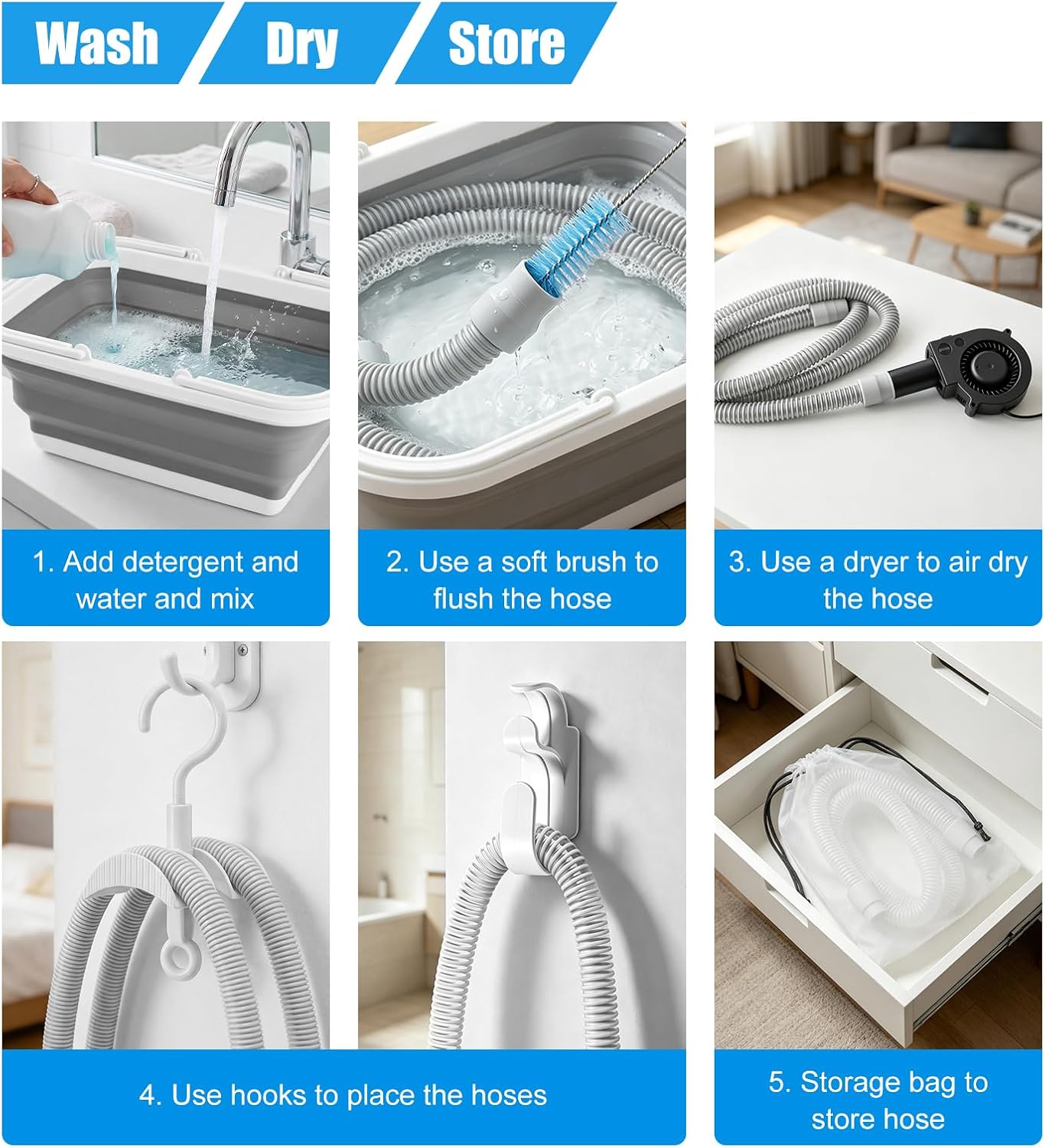 CPAP Cleaning Kit with Hose Dryer for 15-22mm Tubing CPAP Supplies Cleaner, Extra Large | Complete 11Pack CPAP Cleaning Tool, Fast Drying Fan