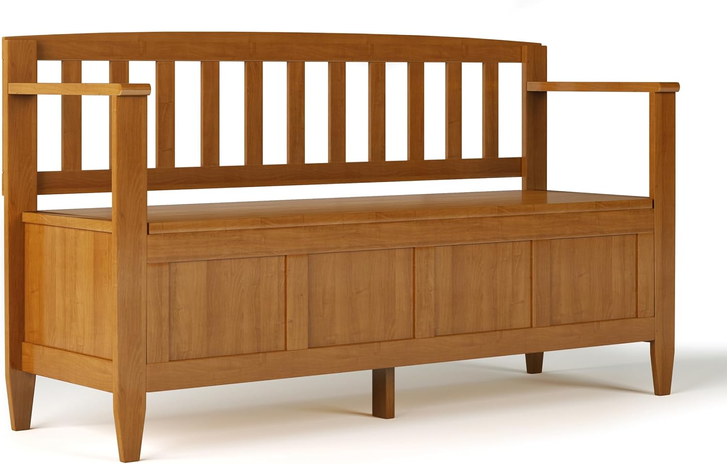 SIMPLIHOME Connaught 30" Wide Solid Wood Storage Bench in Chestnut Brown | Contemporary entryway bench with lift-up lid and hidden storage; mudroom, hallway, foyer, or shoe bench.