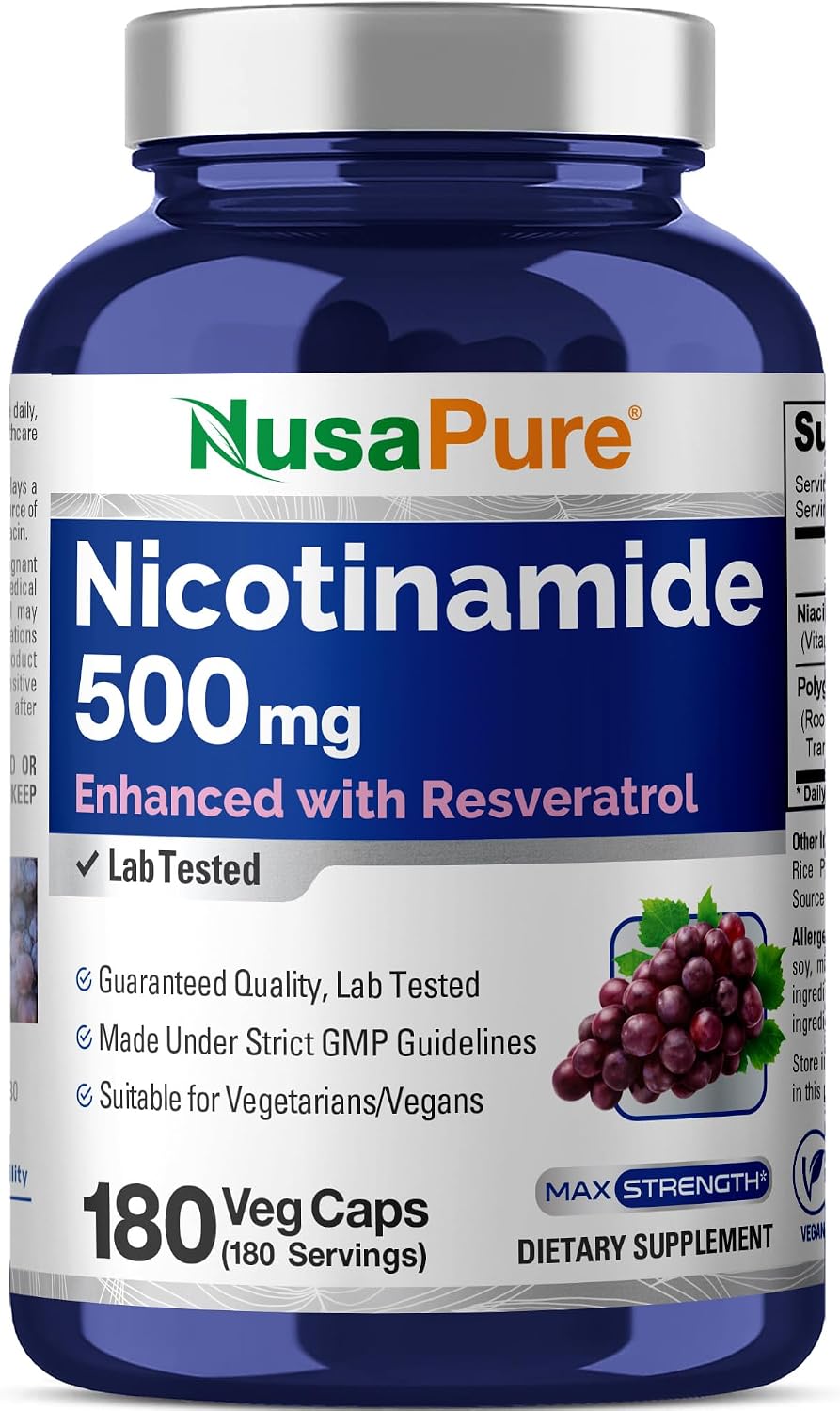 Nicotinamide & Vitamin B-3, Non-GMO, Vegan, 500mg, 180 Caps - 180 Servings