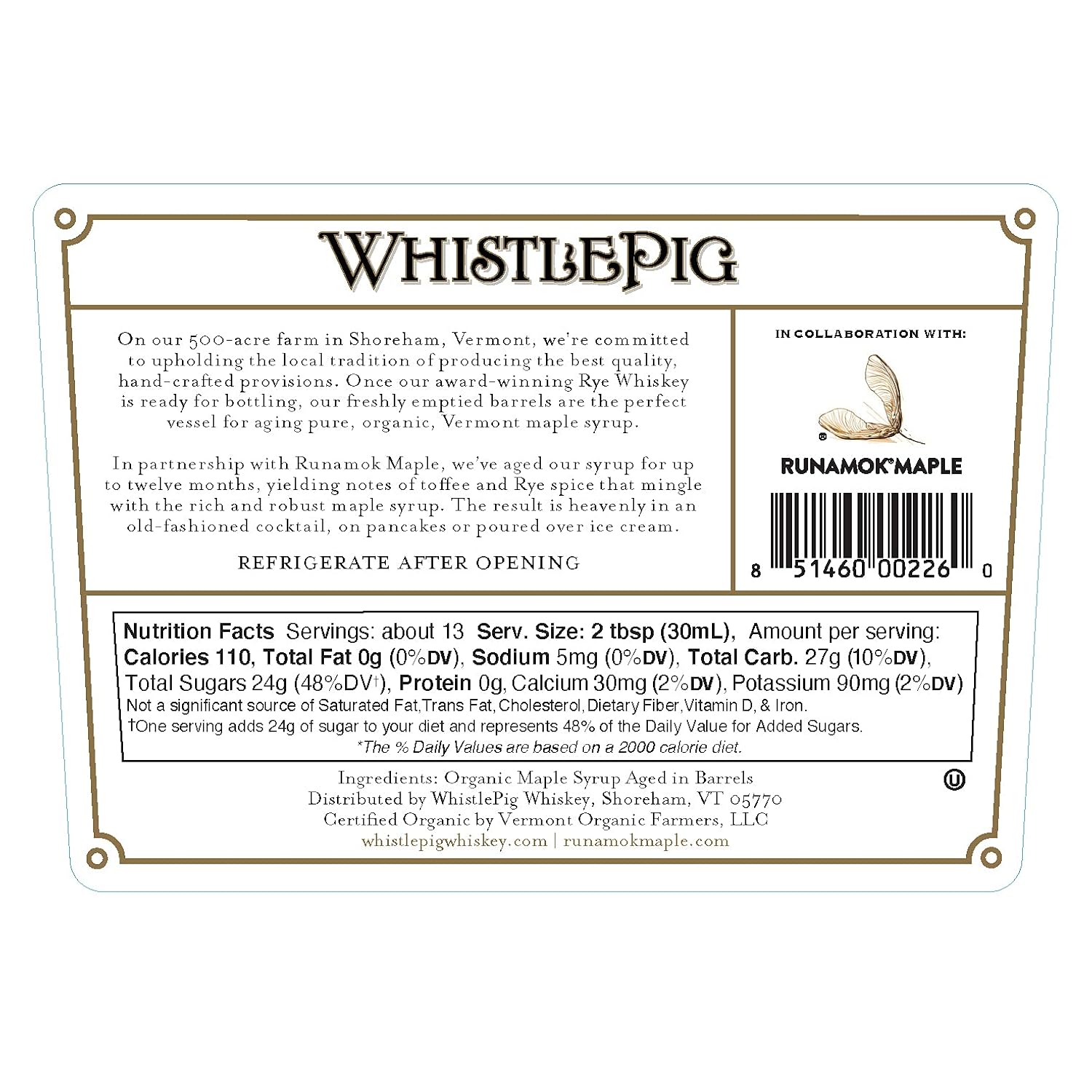 Runamok Organic Bourbon Barrel Aged Maple Syrup - Vermont Maple Syrup, Pure Maple Syrup for Cocktails, Cheese Pairing & Perfect To Be Used As Pancake Syrup, Maple Syrup Organic | 8.45 Fl Oz (250mL)