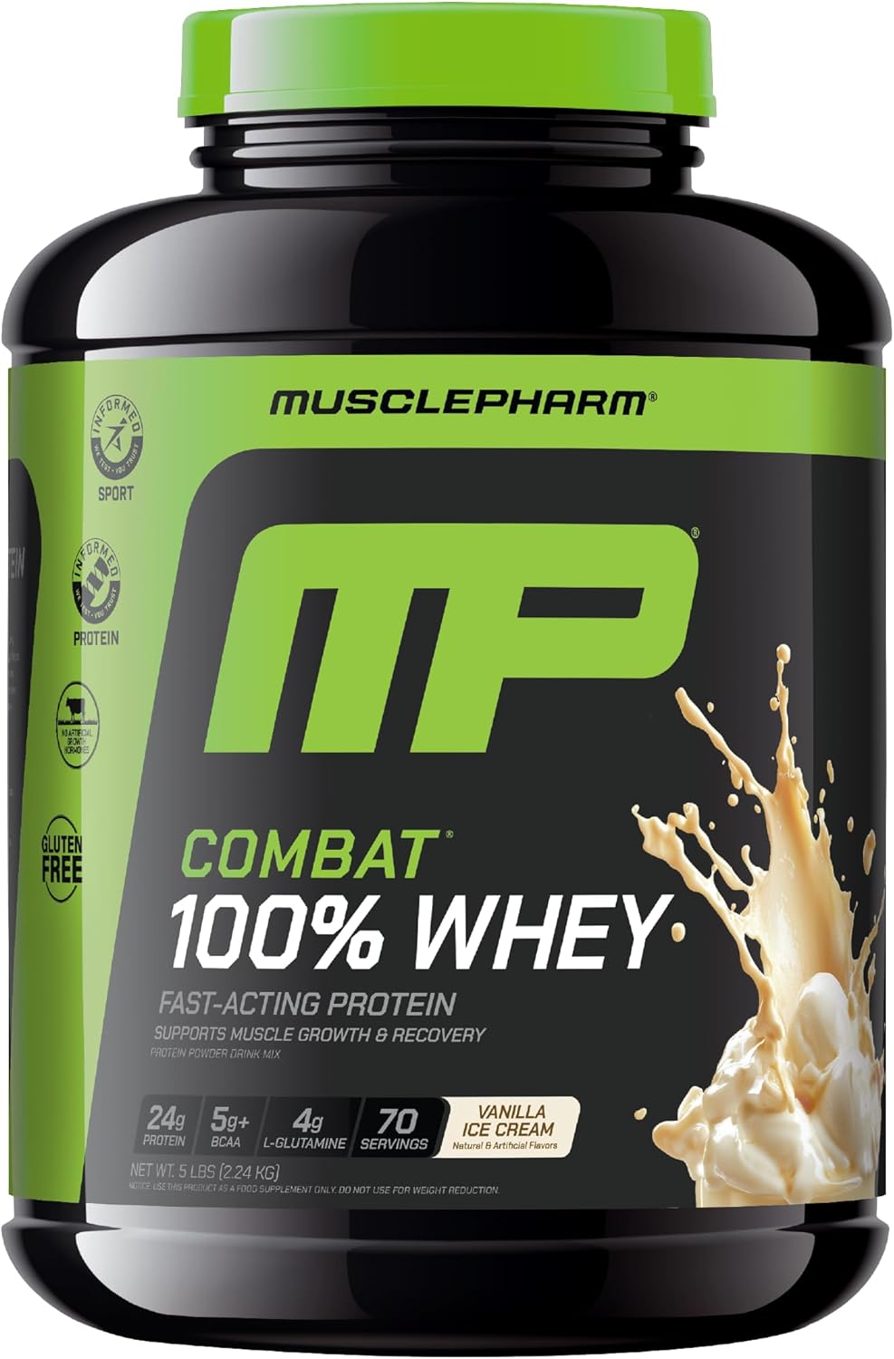 MusclePharm Combat 100% Whey Protein Powder, Vanilla Flavor, Fast Recovery & Muscle Gain with Whey Protein Isolate, High Protein Powder for Women & Men, Gluten Free, 5 lb, 70 Servings | Whey Protein Isolate, Fast Recovery Support, Muscle Gain Support, Hi…