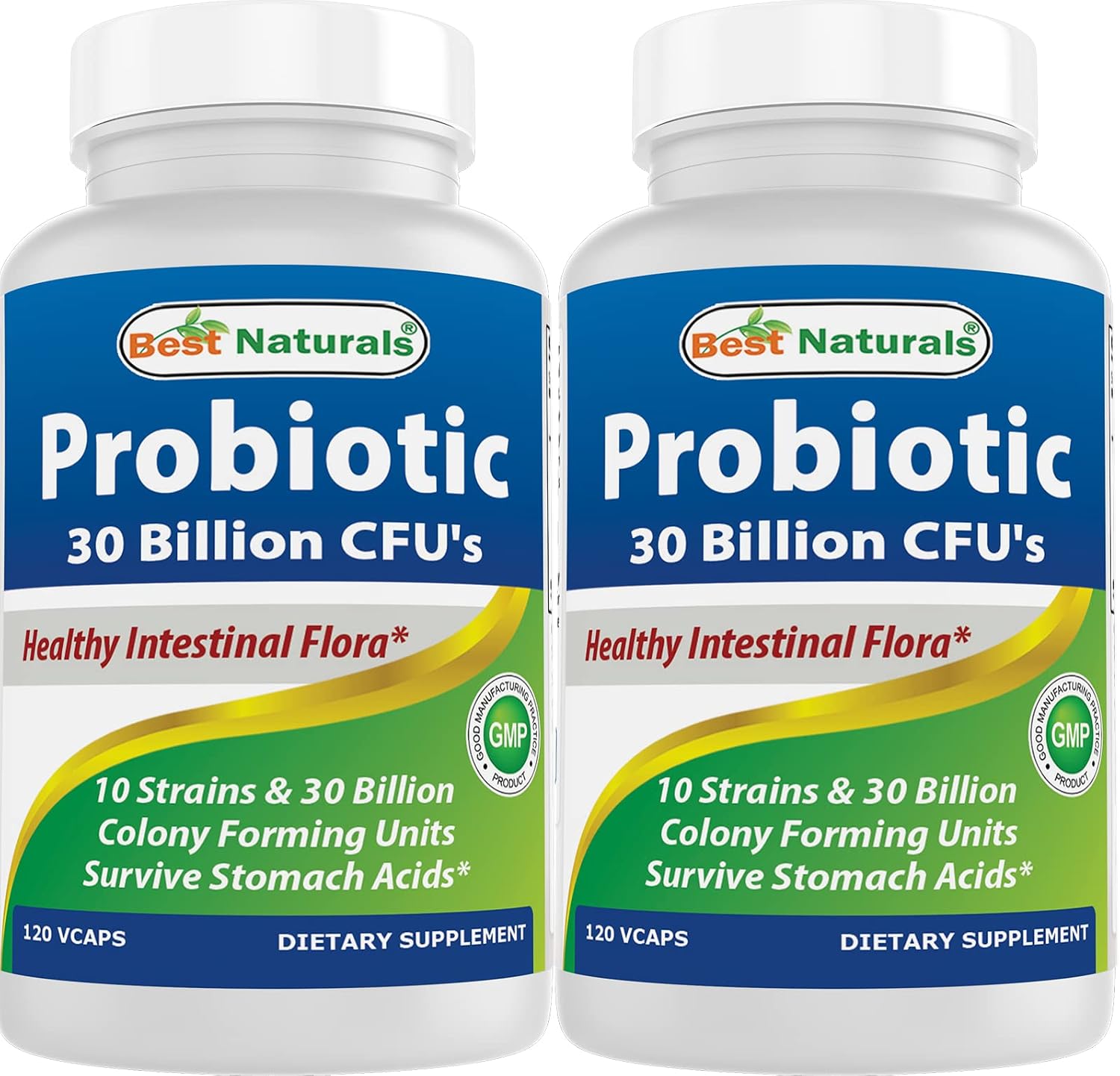 Best Naturals Probiotic 10 Strains & 30 Billion CFU Intestinal Flora, 120 Veggie Capsules - Shelf Stable probiotic (4146365)