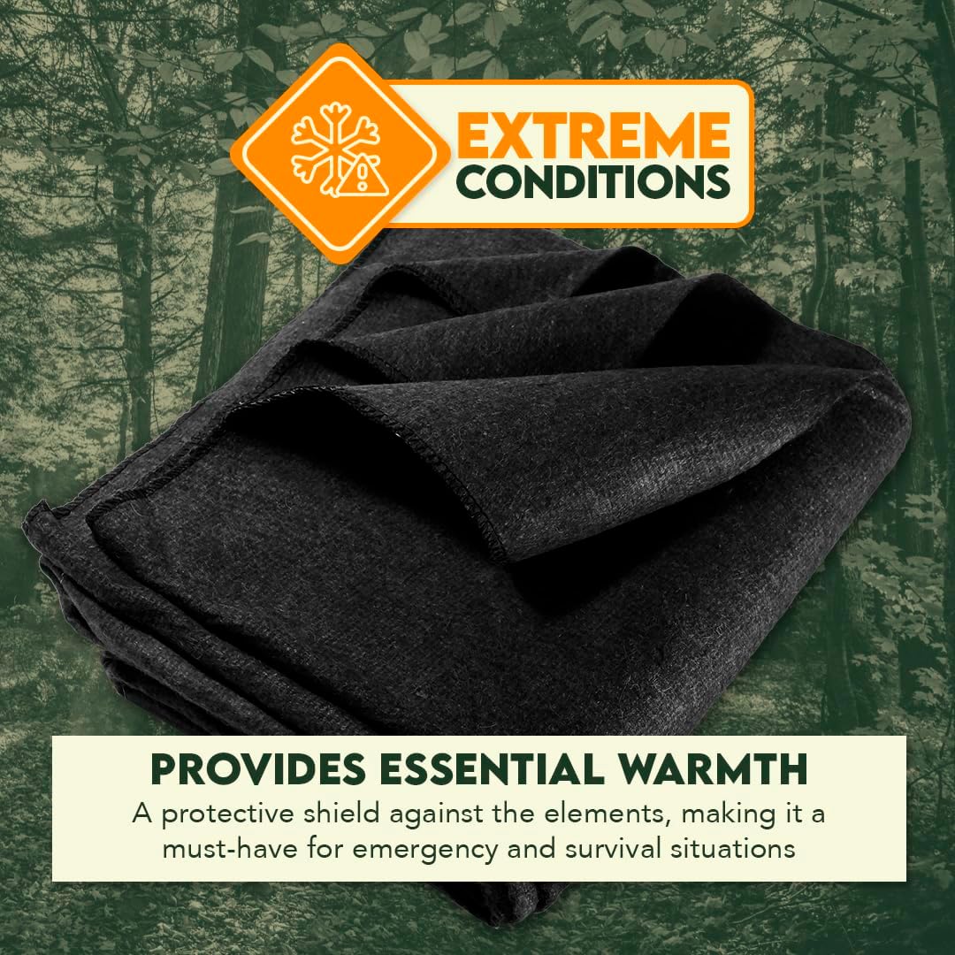 SE 51"x 80" Multipurpose Gray Wool Blanket - 50% Wool, Lightweight 2 lb, Zippered Bag Included - Ideal for Camping, Hiking, Emergency Survival