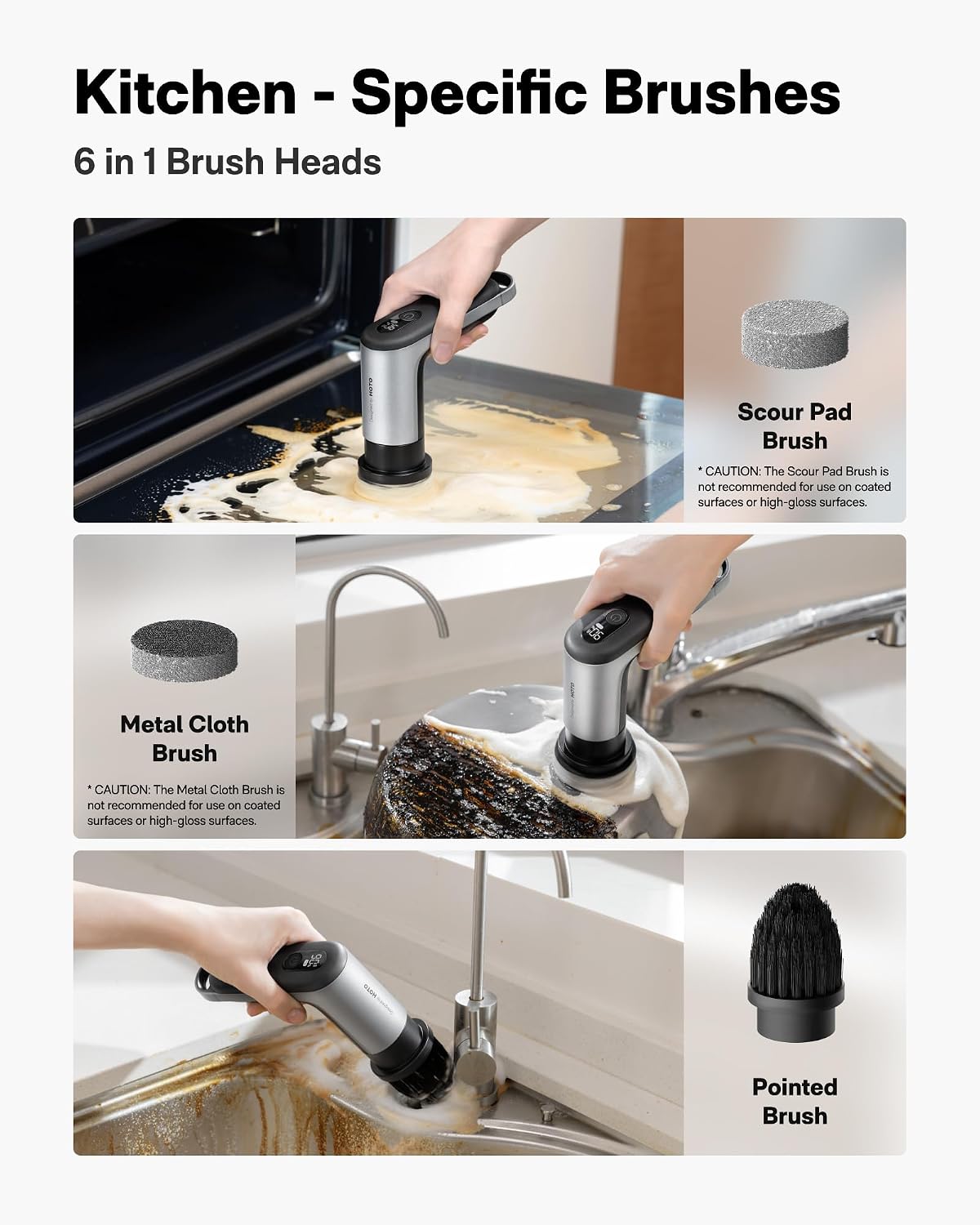 HOTO Grip™ Cordless Electric Spin Scrubber, IPX7 Waterproof, 6 Brush Heads | Lightweight at 0.65 lb, Powerful Cleaning Scrubber, for Bathroom