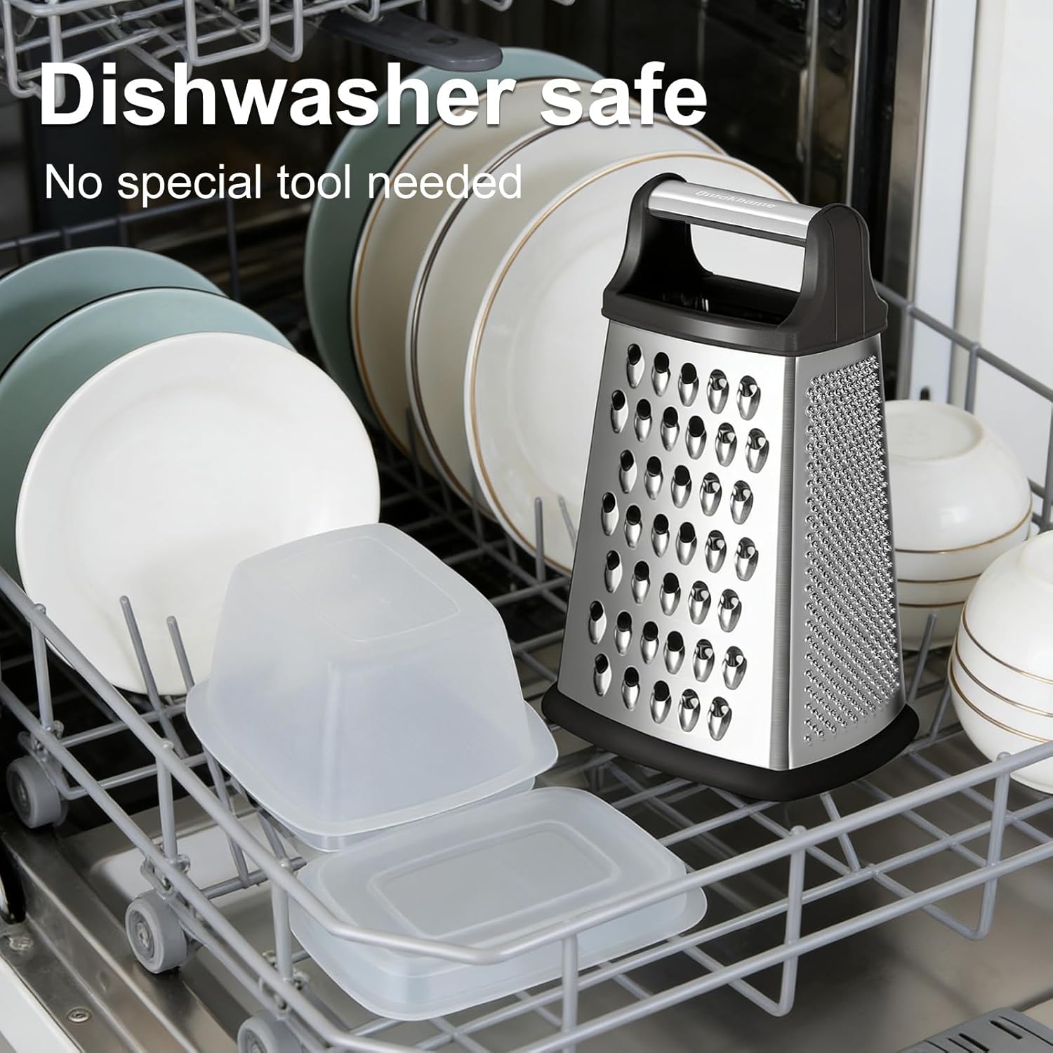 Ourokhome Cheese Grater with Handle, Stainless Steel Box Grater, 4 Side Kitchen Vegetable Shredder Slicer Zester with Container for Parmesan, Cabbage