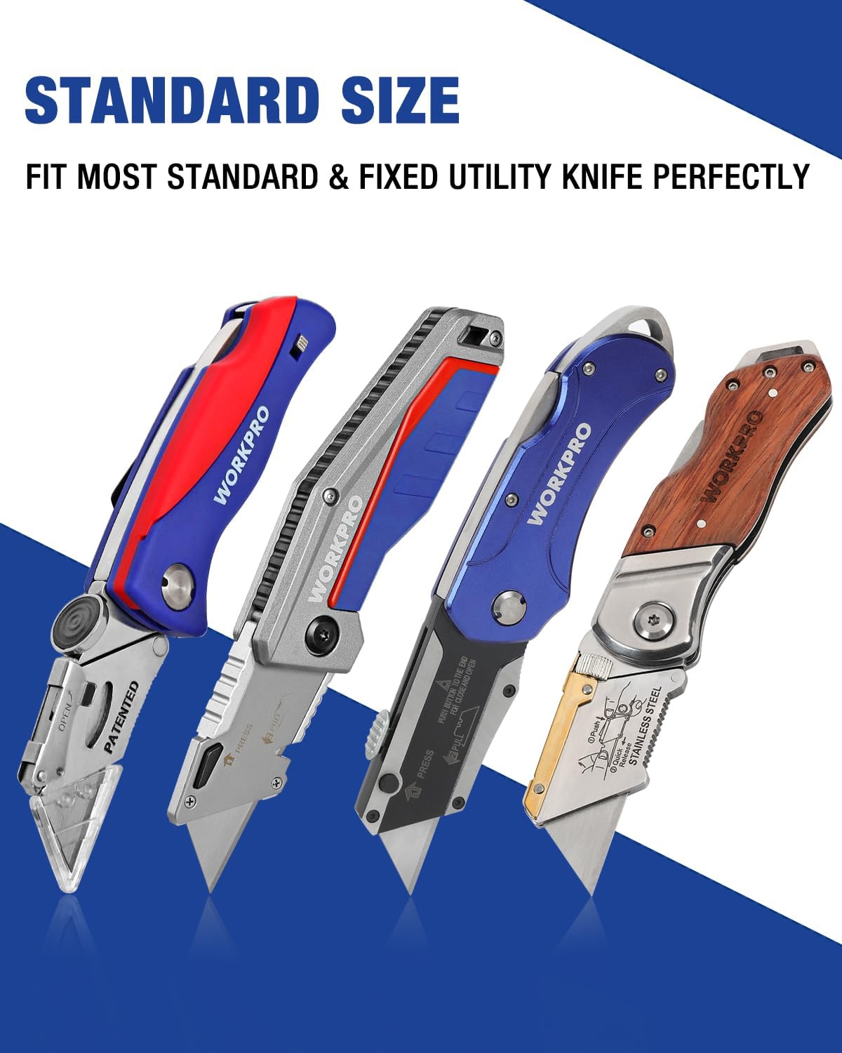WORKPRO Utility Knife Blades, 100-Pack SK5 Steel Blades with Dispenser | Premium Steel Standard Blades for Box Cutter, Ideal for Cardboard, Leather, Carpet, Rope, Soft Metal, Pipe, etc