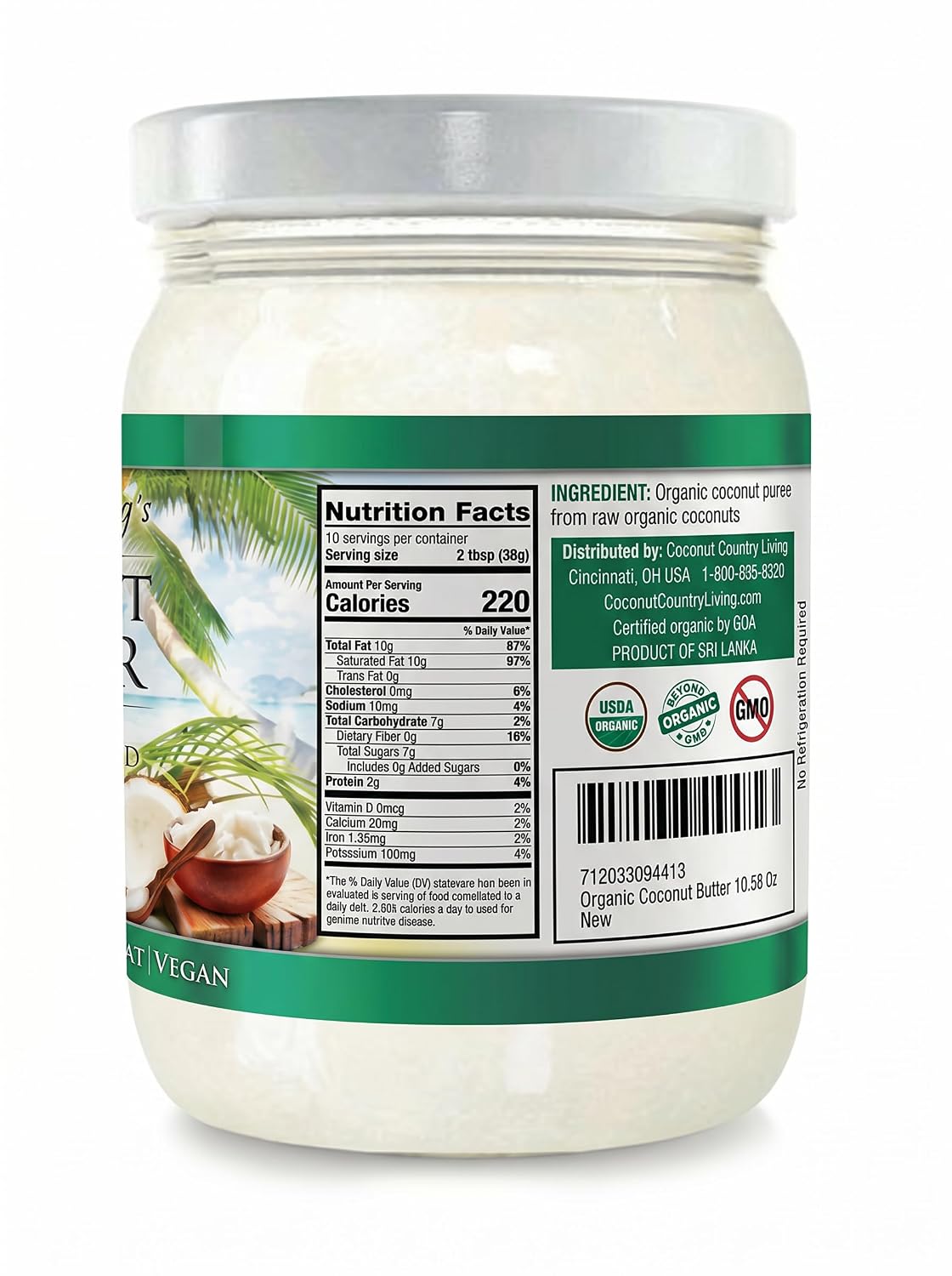 Organic Coconut Butter 17.63 oz - Stone Ground Spread, Glass Jar, Raw | Coconut Manna Puree, Keto Paleo & Vegan, Non-GMO, for Smoothies Coffee Baking Curries, Creamy Dairy-Free, No Sugar Added