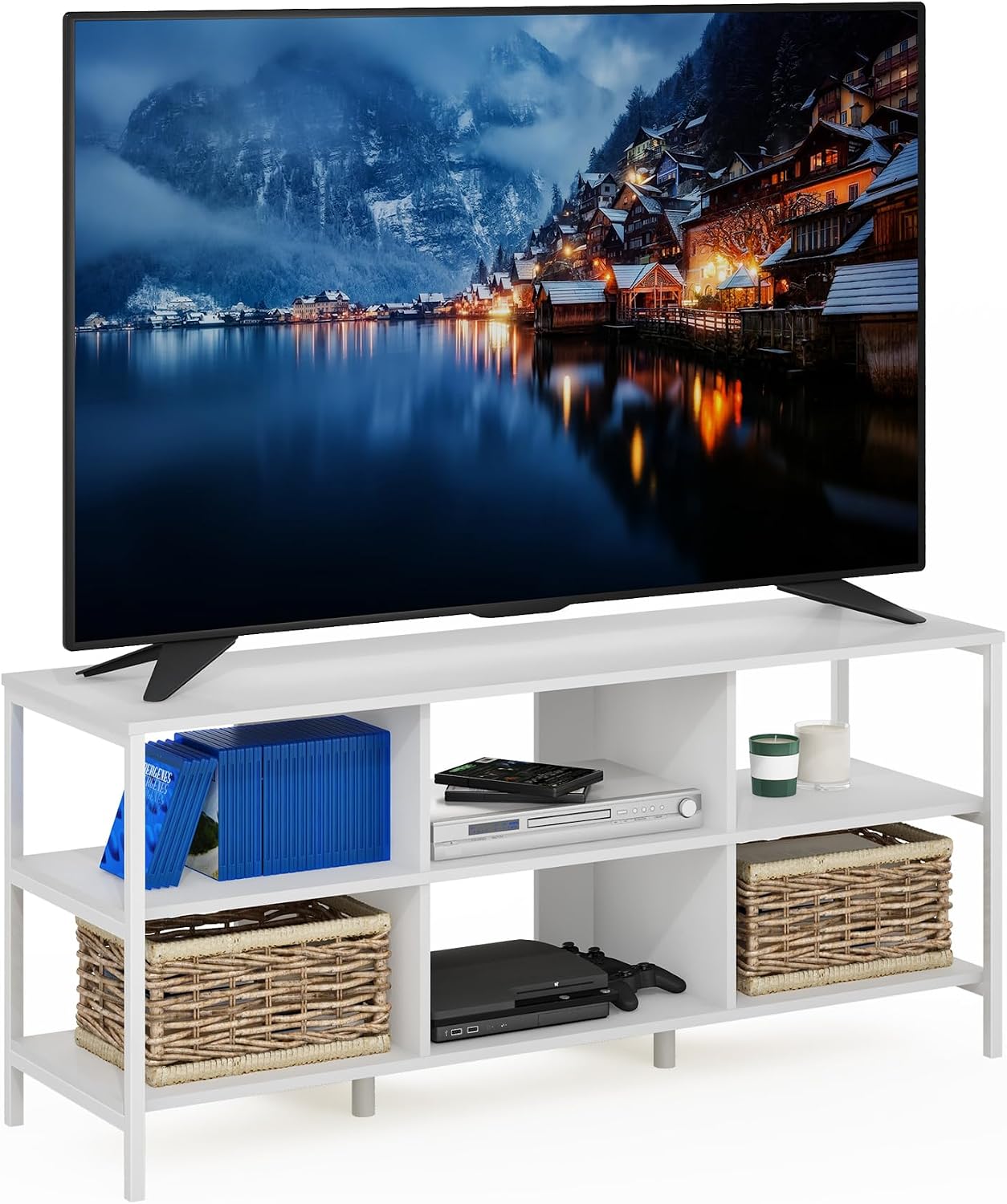 Furinno Fowler Multipurpose TV Stand Bookshelves, French Oak Grey