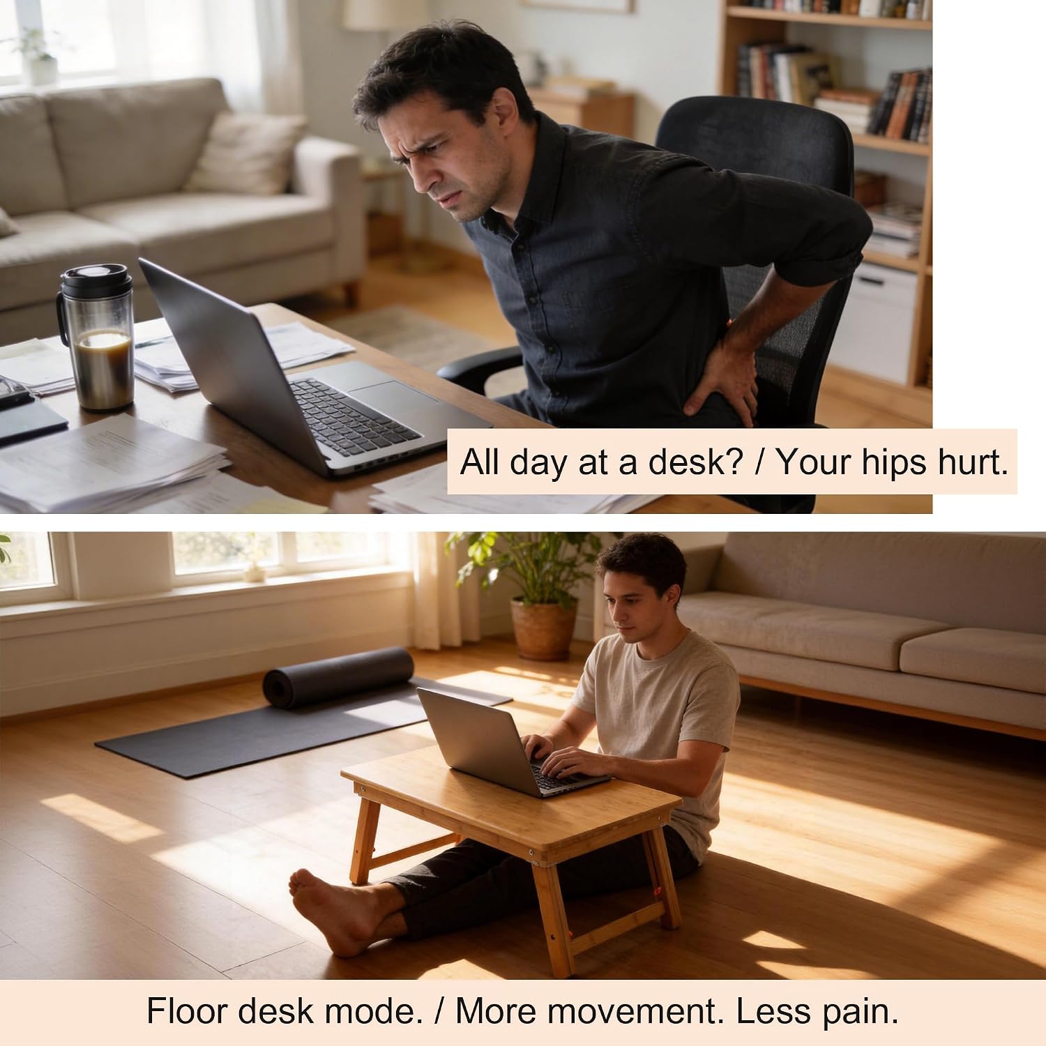 Nnewvante Large Floor Desk Foldable Tray for Adults, Bamboo 33.5 x 17.7in