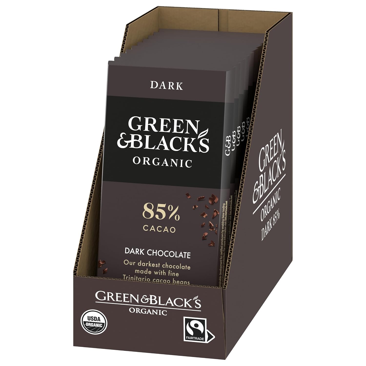 Green & Black's Organic Dark Chocolate Bar, 85% Cacao, 10 - 3.17 oz Bars
