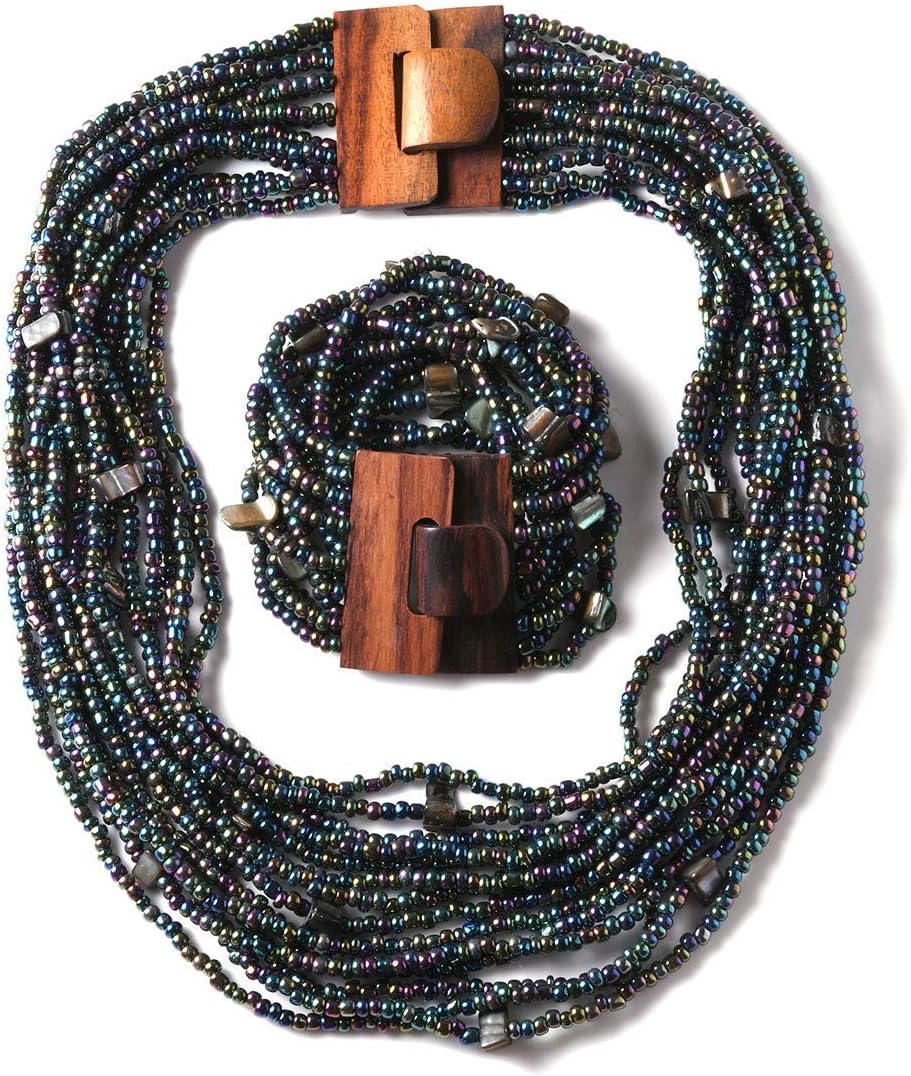 Shop LC Handmade Seed Bead Wooden Buckle Stretchable Bracelet Multi Strand Boho Layered Necklace Vintage Jewelry Gifts Sets Women