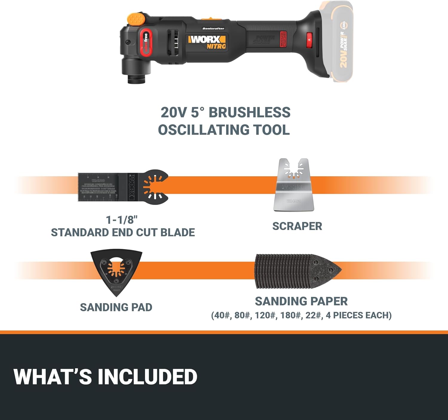 WORX Cordless Oscillating Multi-Tool, 20V Sonicrafter, WX696L