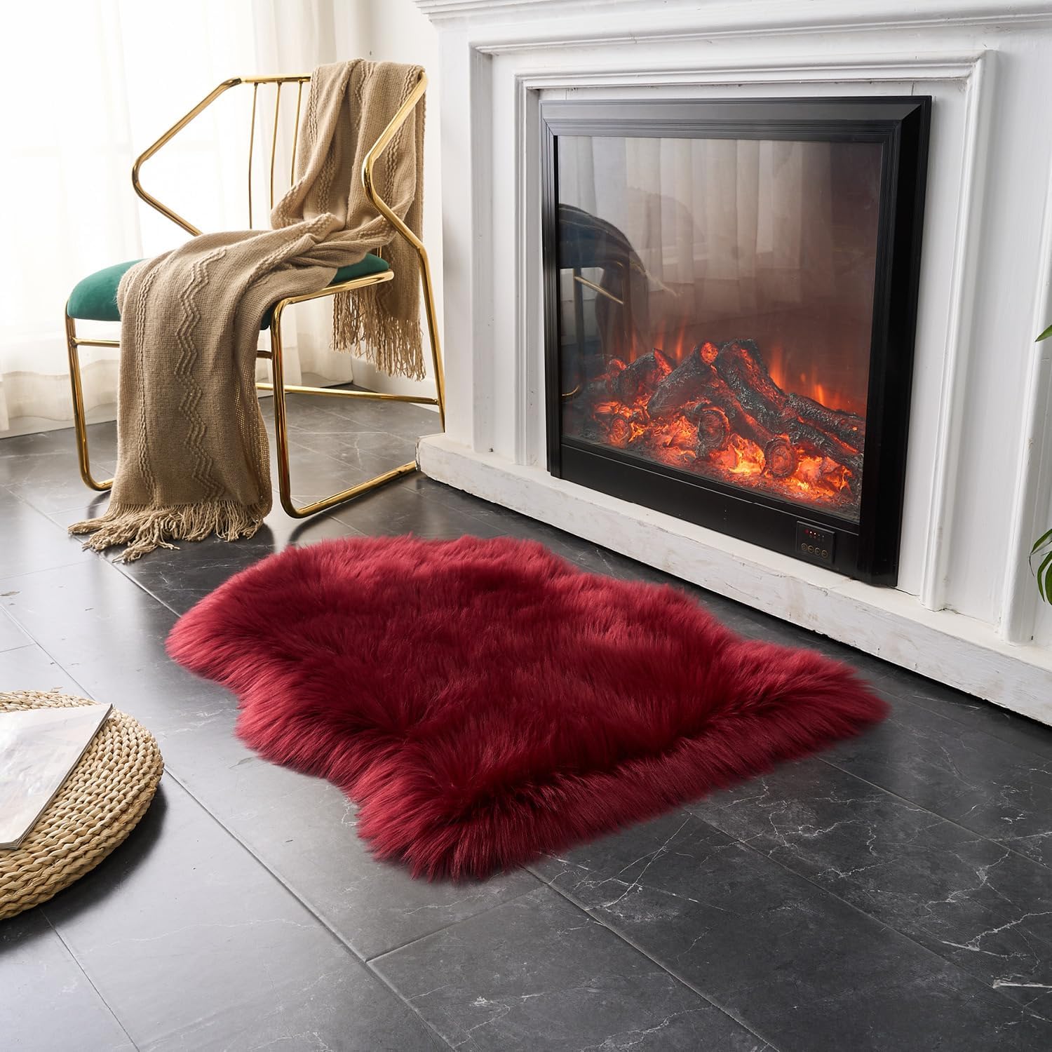 EasyJoy Ultra Soft Fluffy Shaggy Area Rug Faux Fur Rug Chair Cover Seat Pad Fuzzy Area Rug for Bedroom Floor Sofa Living Room (2 x 6 ft Sheepskin