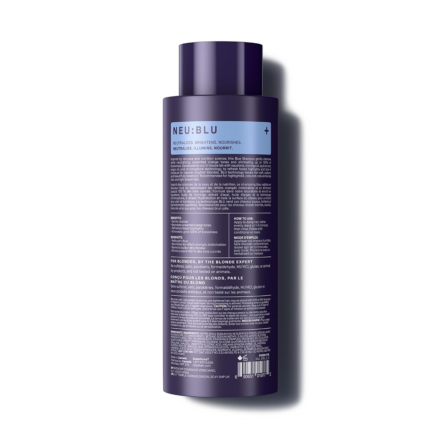 OLIGO PROFESSIONNEL - Blacklight Blue Shampoo - Sulfate-Free Blue Shampoo for Blonde and Color Hair - Revive Treated Hair - Refreshes Faded Highlights - 11 Amino Acids and Moisturizing Formula - 8.5oz