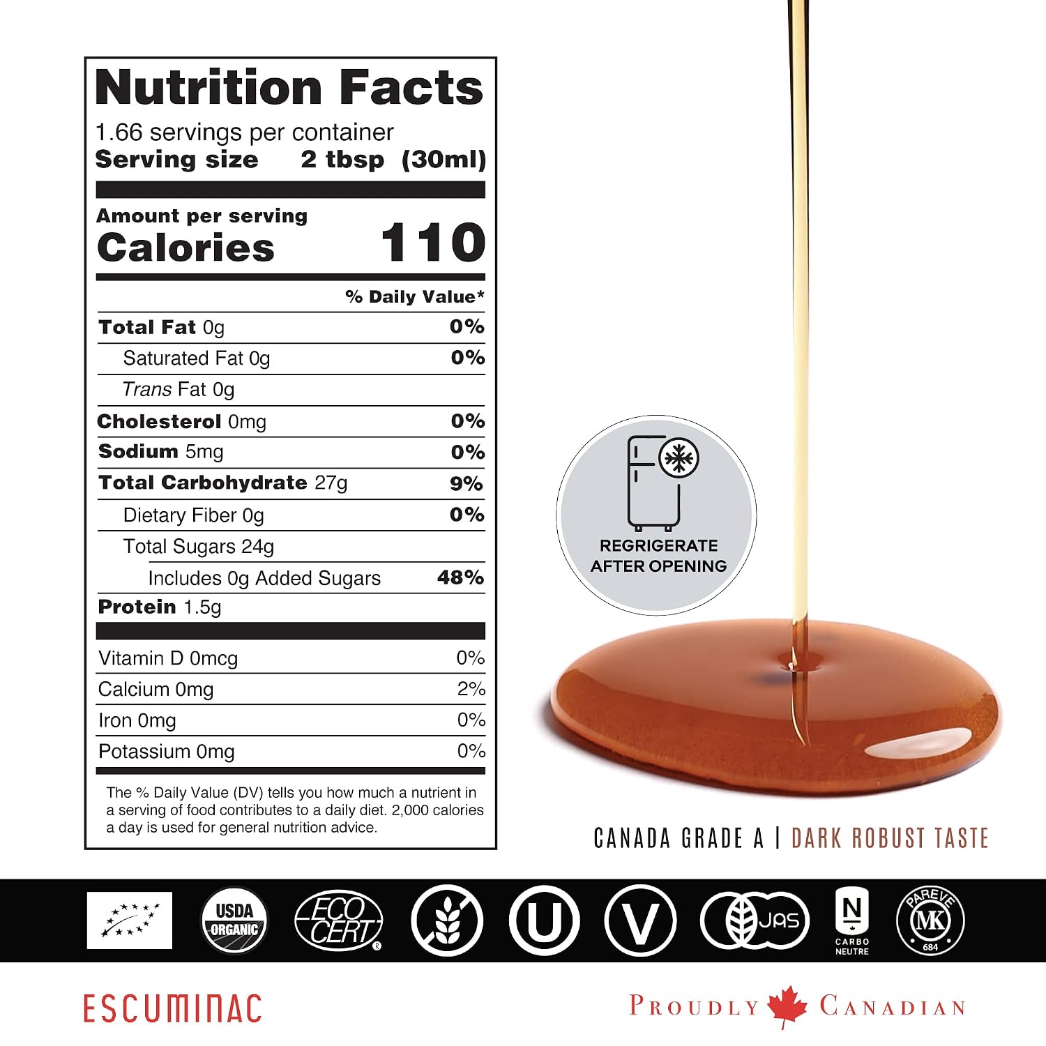 Escuminac Canadian Maple Syrup, Late Harvest Dark Robust Taste, Pure & Organic. Mini Glass Bottles 12 x 50ml, Bulk Format for Party Favors, Wedding