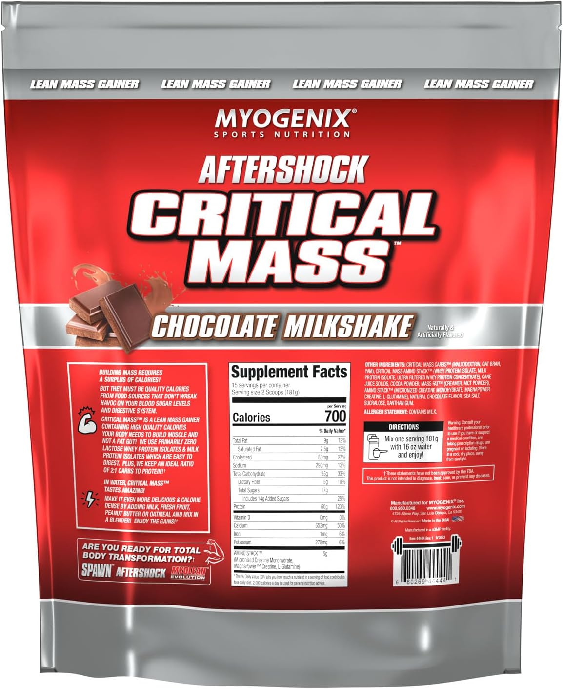 Myogenix Critical Mass Gainer – Muscle Mass Weight Gain Supplement, Zero Lactose Whey Protein Powder – Anabolic Whey Protein – Chocolate Milkshake (6.01 lbs)