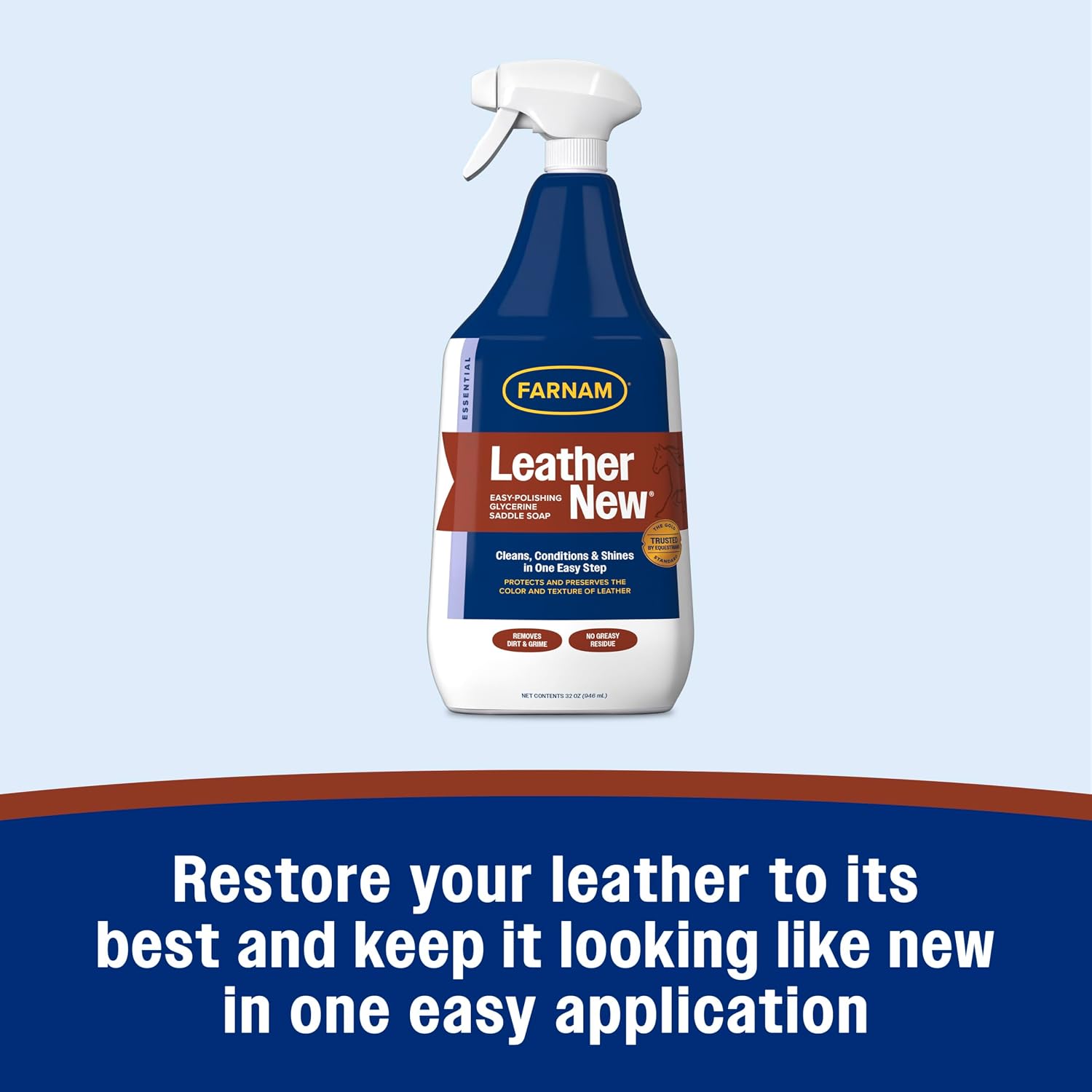 Farnam Leather New Easy-Polishing Glycerine Saddle & Leather Cleaner, 32 oz | Conditions Saddles and Leather Tack, Moisturizing, and Protects Against Moisture