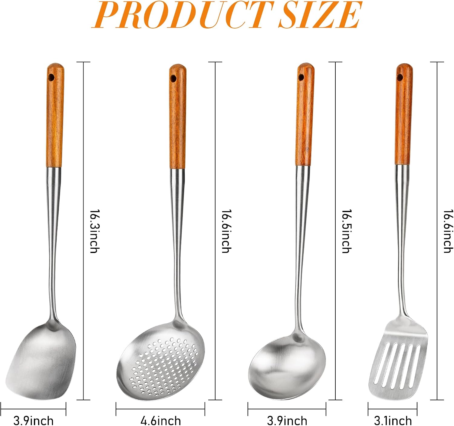FJNATINH Wok Spatula and Ladle,Skimmer Ladle Tool Set, 17inches Spatula for Wok, 304 Stainless Steel Cooking Utensils