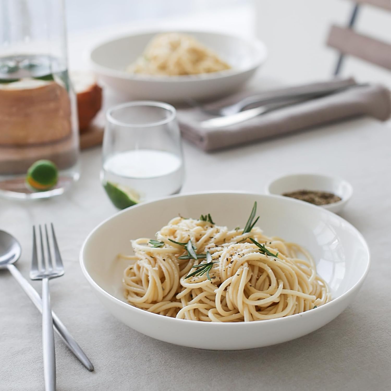 DOWAN 8.5" Pasta Bowls, 32oz Salad Bowls Set of 6, Natural White Ceramic Serving Bowls