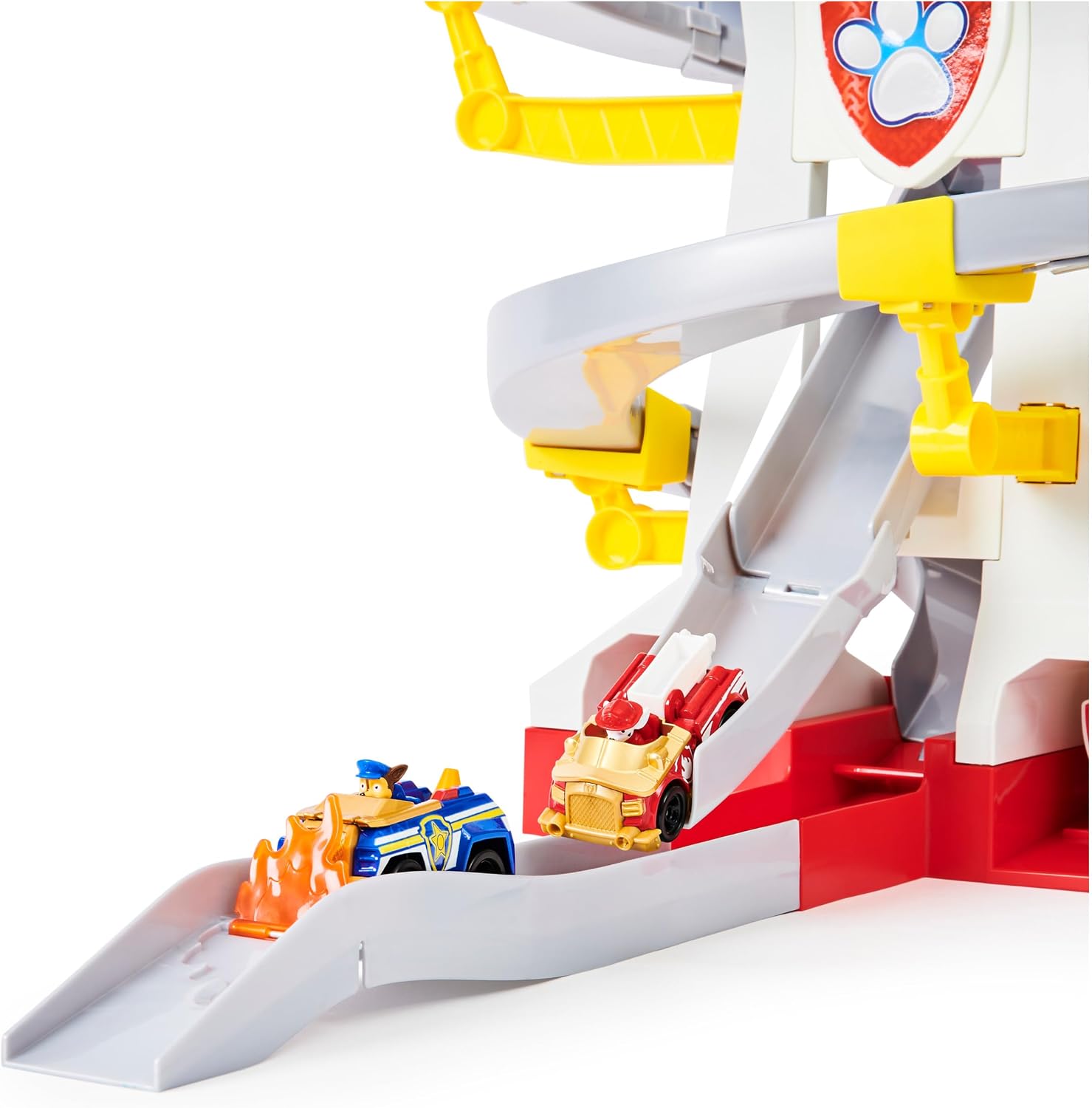 Paw Patrol Adventure Bay Lookout Tower Playset With 2 Die-Cast 1:55 Vehicles (Chase and Marshall): Twin Track Rescue Way 25 Pc Set With Launching