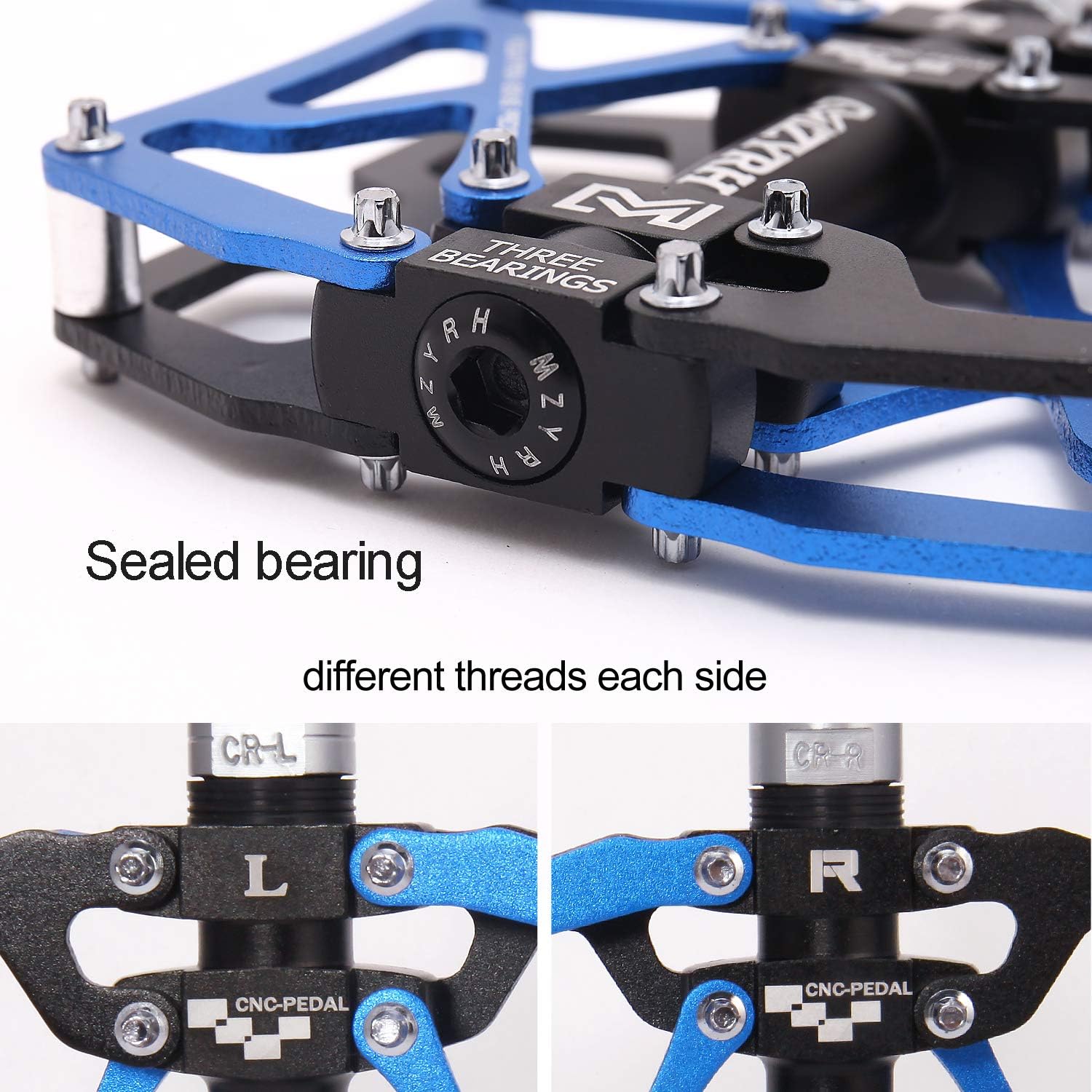 MZYRH Mountain Bike Pedals, Ultra Strong Colorful CNC Machined 9/16" Cycling Sealed 3 Bearing Pedals