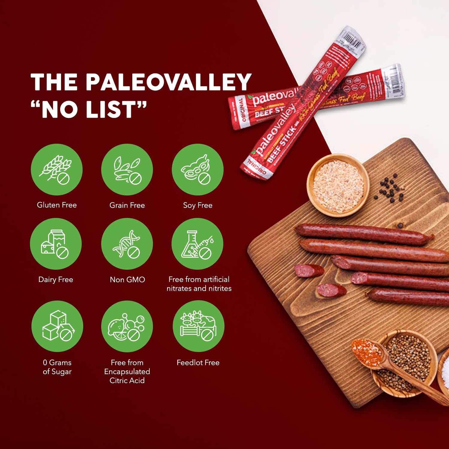 Paleovalley 100% Grass Fed Beef Sticks, Protein Snacks, Original | 10 Count, Individually Wrapped, Naturally Fermented, Gluten Free, Keto and Paleo, Made With Simple Ingredients, 6g Protein