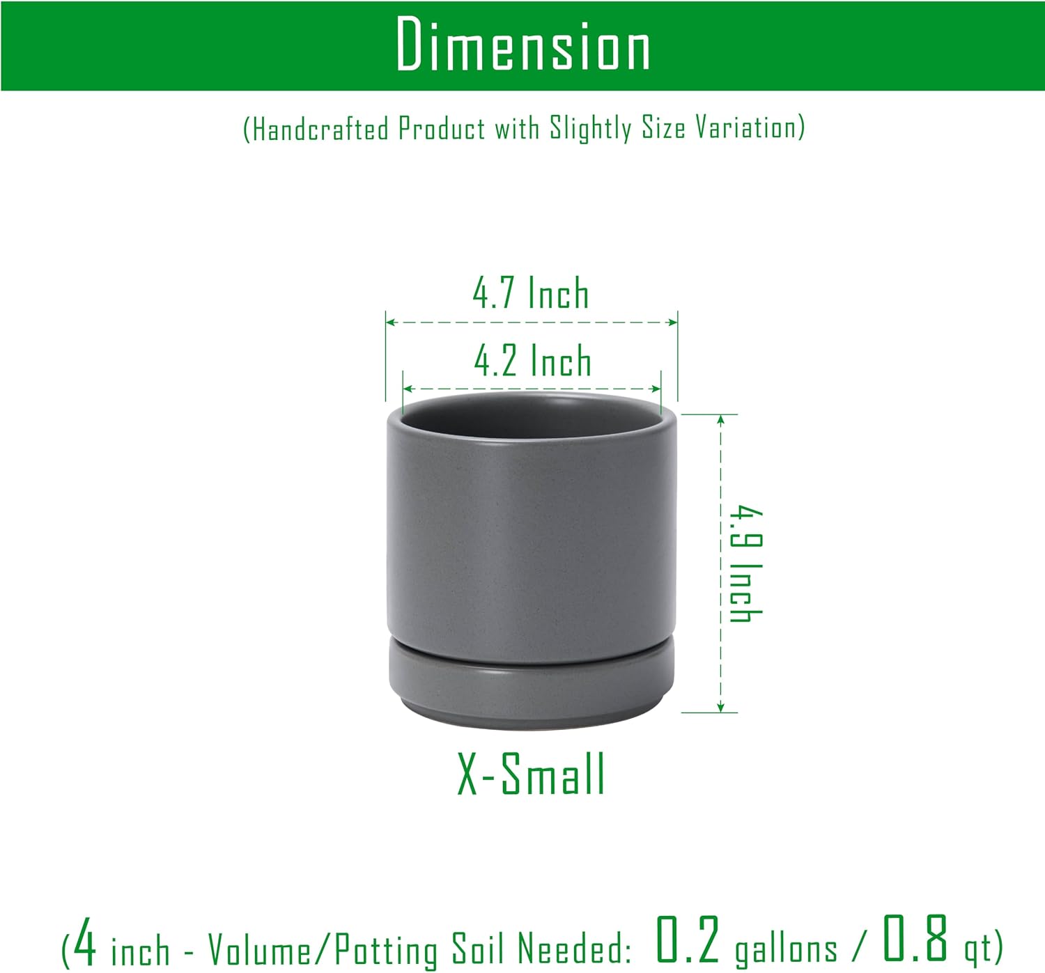 D'vine Dev 2-Pack Ceramic Pots with Saucers, White/Grey, 4.7 in, 94-V-B-6
