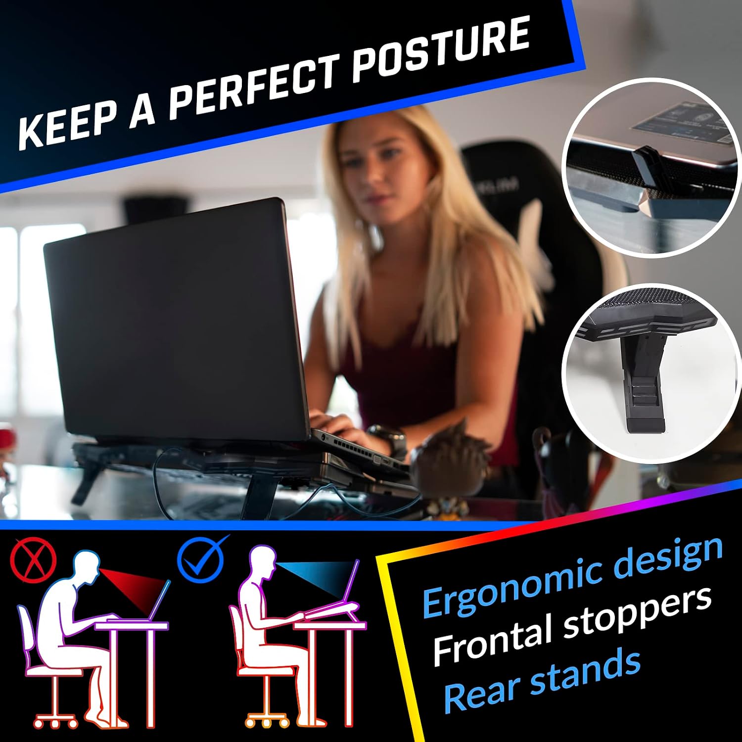 KLIM Wind Laptop Cooling Pad - More Than 500 000 Units Sold - New Version - The Most Powerful Rapid Action Cooling Fan - Laptop Stand with 4 Cooling Fans at 1200 RPM - USB Fan - PS5 PS4 - Blue
