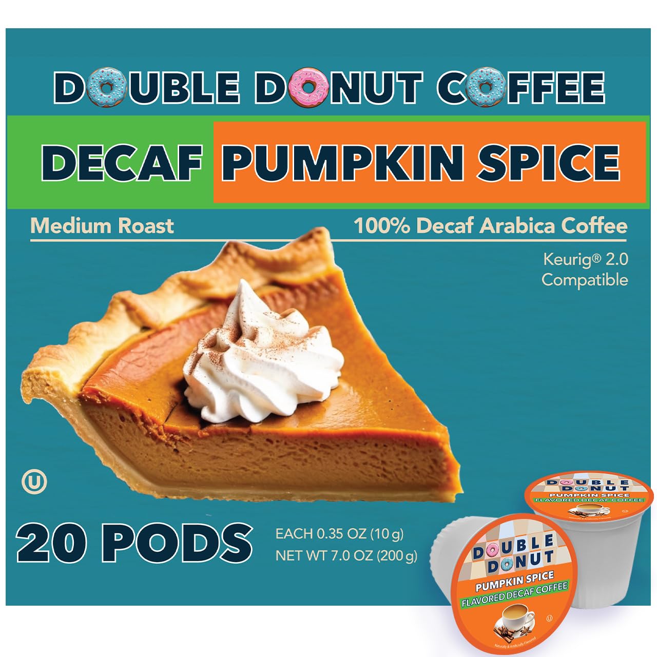 Double Donut Coffee Double Donut Medium Roast Decaf Coffee Pods, Classic, for Keurig K-Cup Machines, 24 Single-Serve Capsules per Box