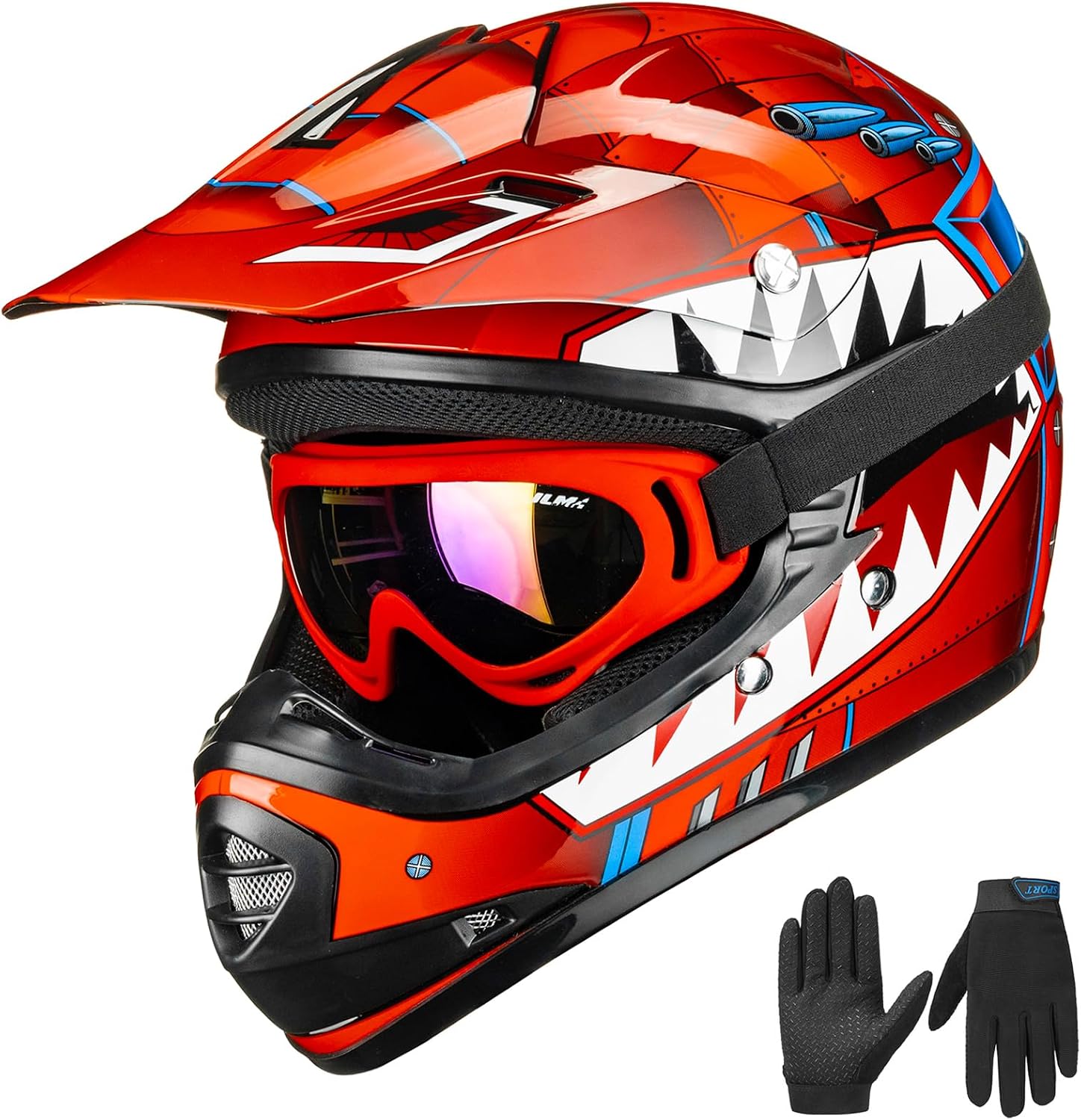 ILM Youth Kids ATV Motocross Helmet Goggles Sports Gloves Dirt Bike Motorcycle Off Road DOT Approved B07 (Youth-L, Matte Black)