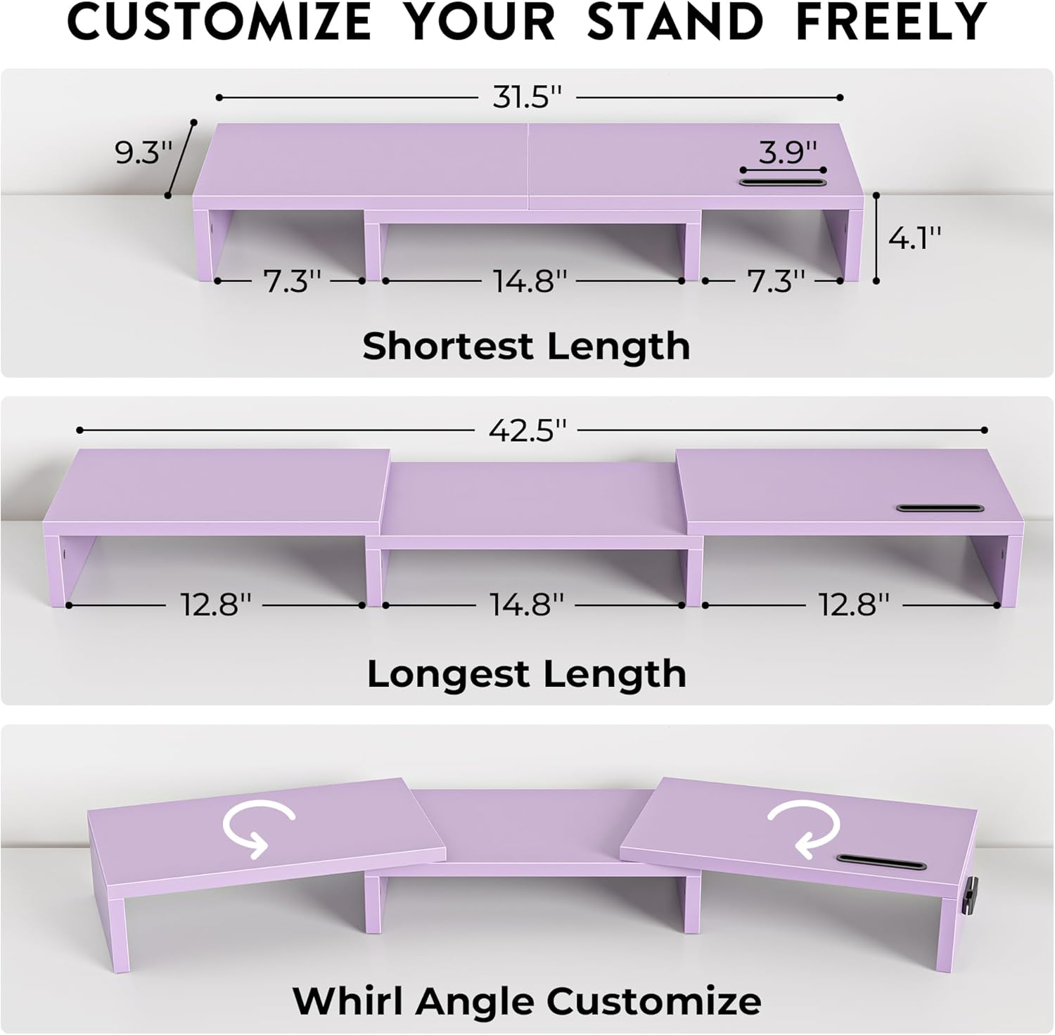 BONTEC Dual Monitor Stand Riser, Adjustable Length & Swivel Angle, Black