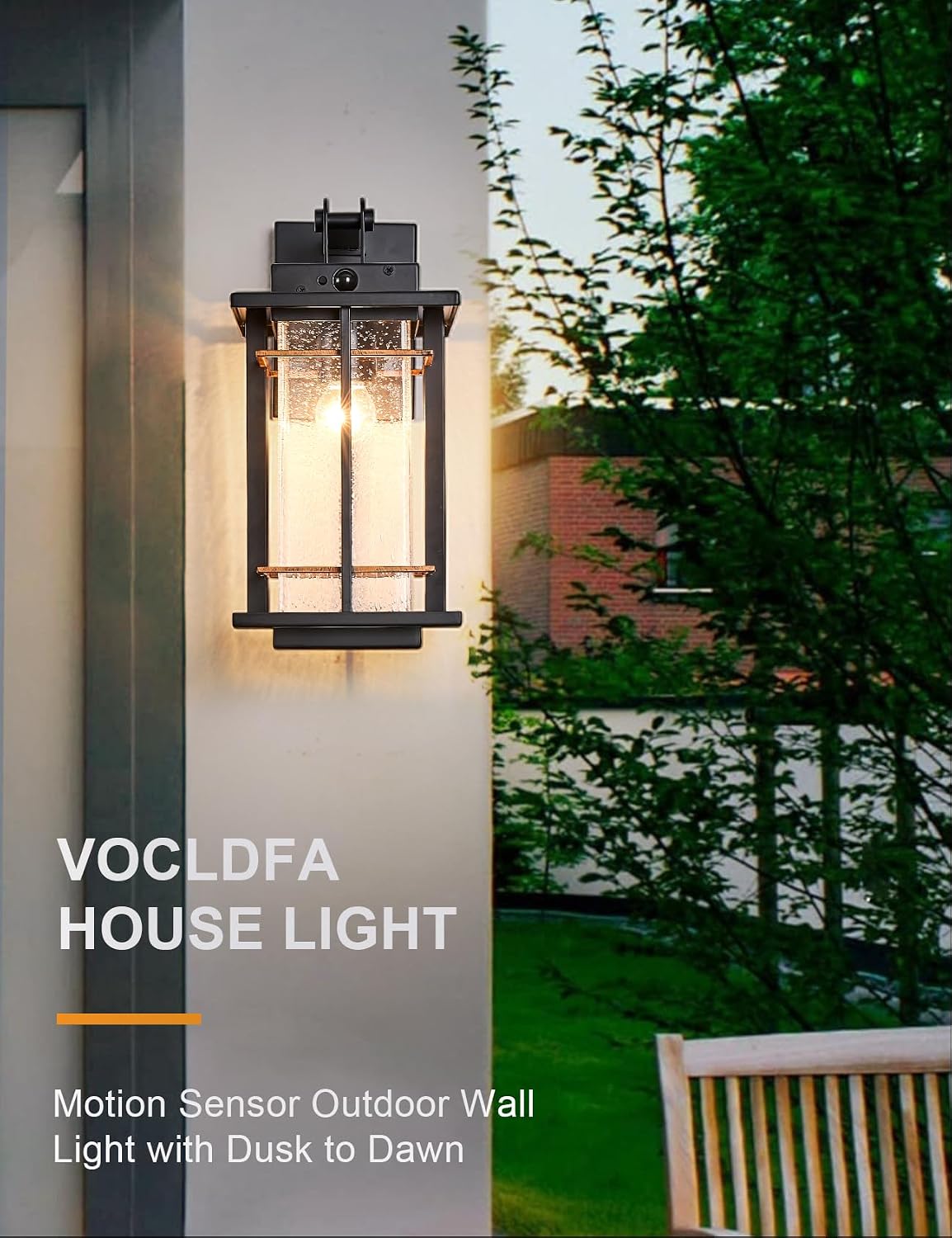 Rustic Dusk to Dawn Outdoor Wall Light Fixture 13.8"H Waterproof Exterior Wall Sconces Black Metal with Seeded Glass Sensor Outdoor Wall Lantern for