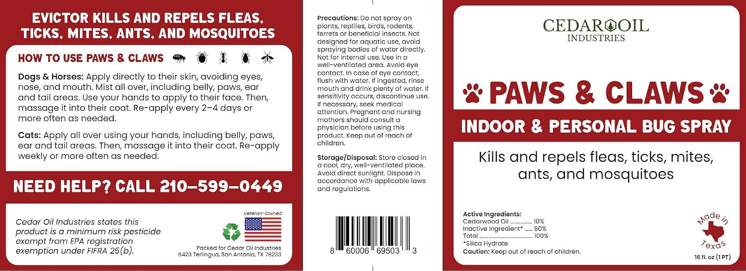 Paws and Claws Pet Spray - Natural Flea and Tick Repellent with Cedar Oil - Effective and Safe Pest Control for Dogs and Cats, Helps Repels Fleas, Ticks, and Mites, Pet Friendly (1 Gallon)