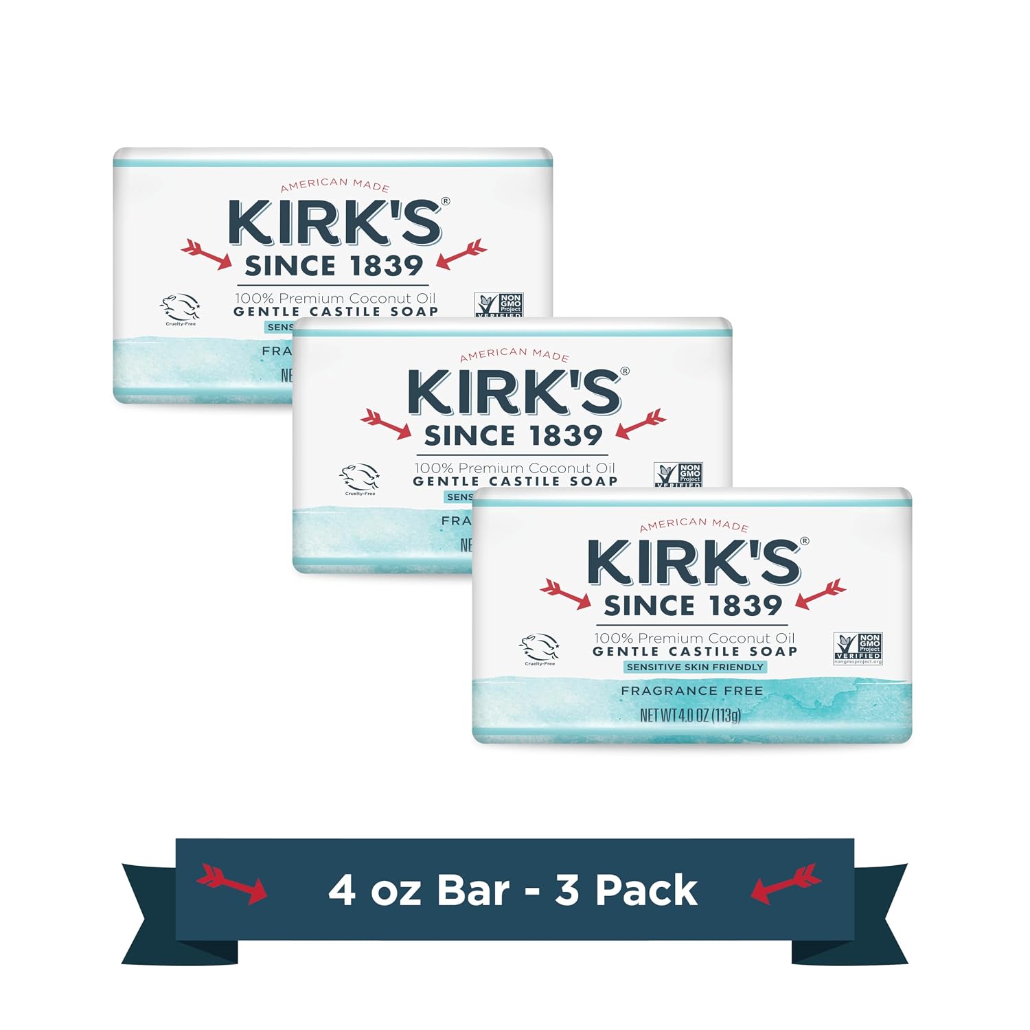 Kirk's Original Coco Castile Soap Fragrance Free 4 oz, Pack 18