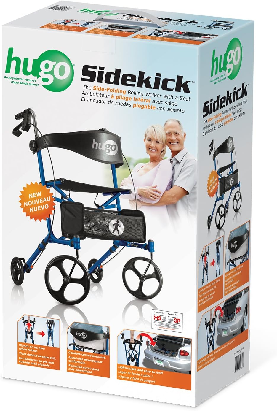 Hugo Mobility Sidekick Foldable Rollator Walker with Seat, Blueberry | Foldable Rollator with Padded Seat Offers Stable