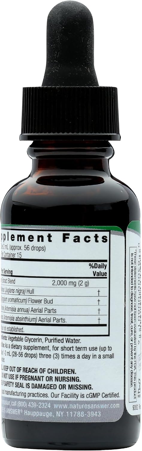 Natures Answer Black Walnut and Wormwood 1 oz 30mL 200mg. Extract, Liquid,promotes digestion,Vegetable Glycerin And Purified Water