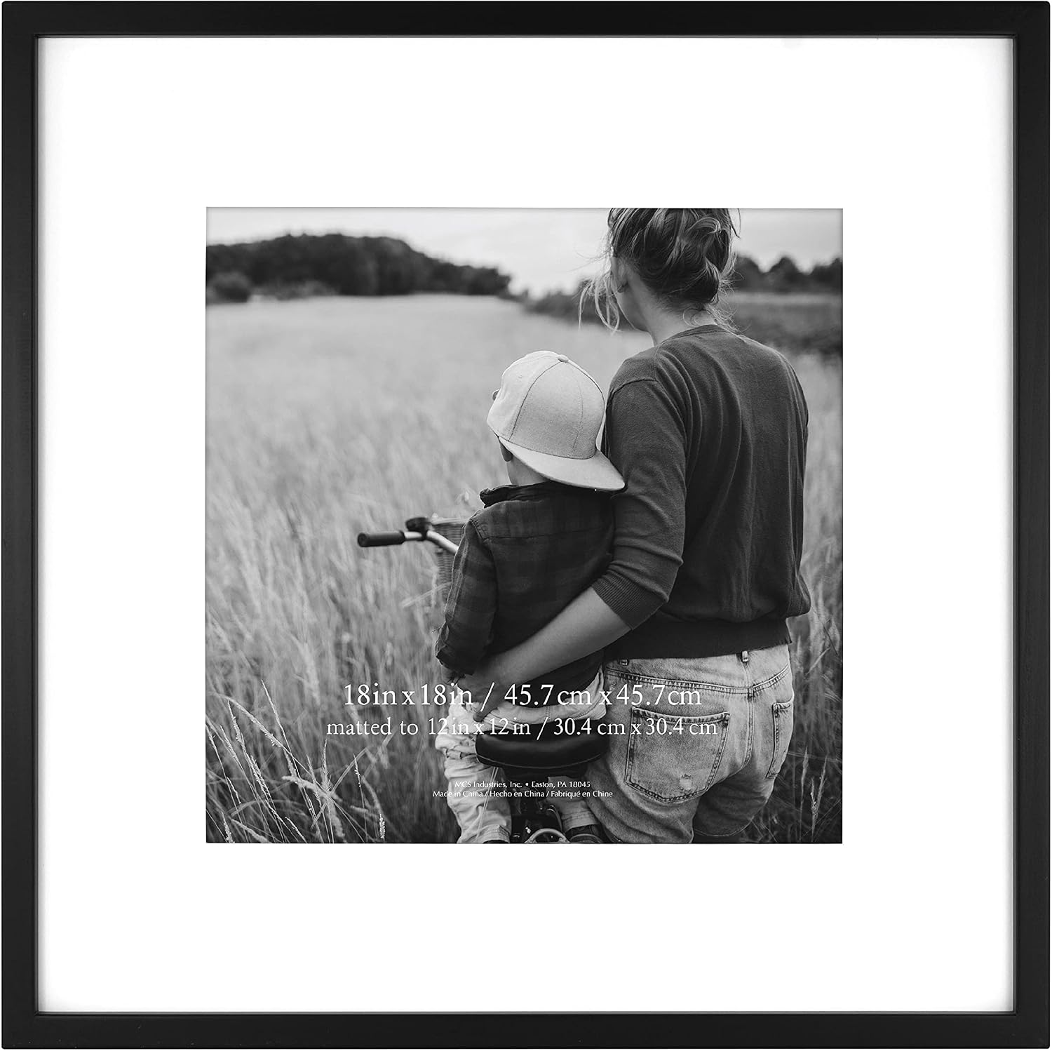 MCS East Village Picture Frame, 18x18 Matted to 12x12, Black, 2-Pack