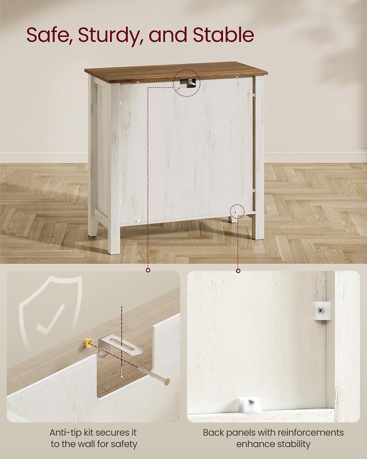 VASAGLE LIRY Collection - Storage Cabinet, Buffet Cabinet, Sideboard, Credenza, with Adjustable Shelves, for Entryway, Rustic White and Honey Brown ULSC381W01